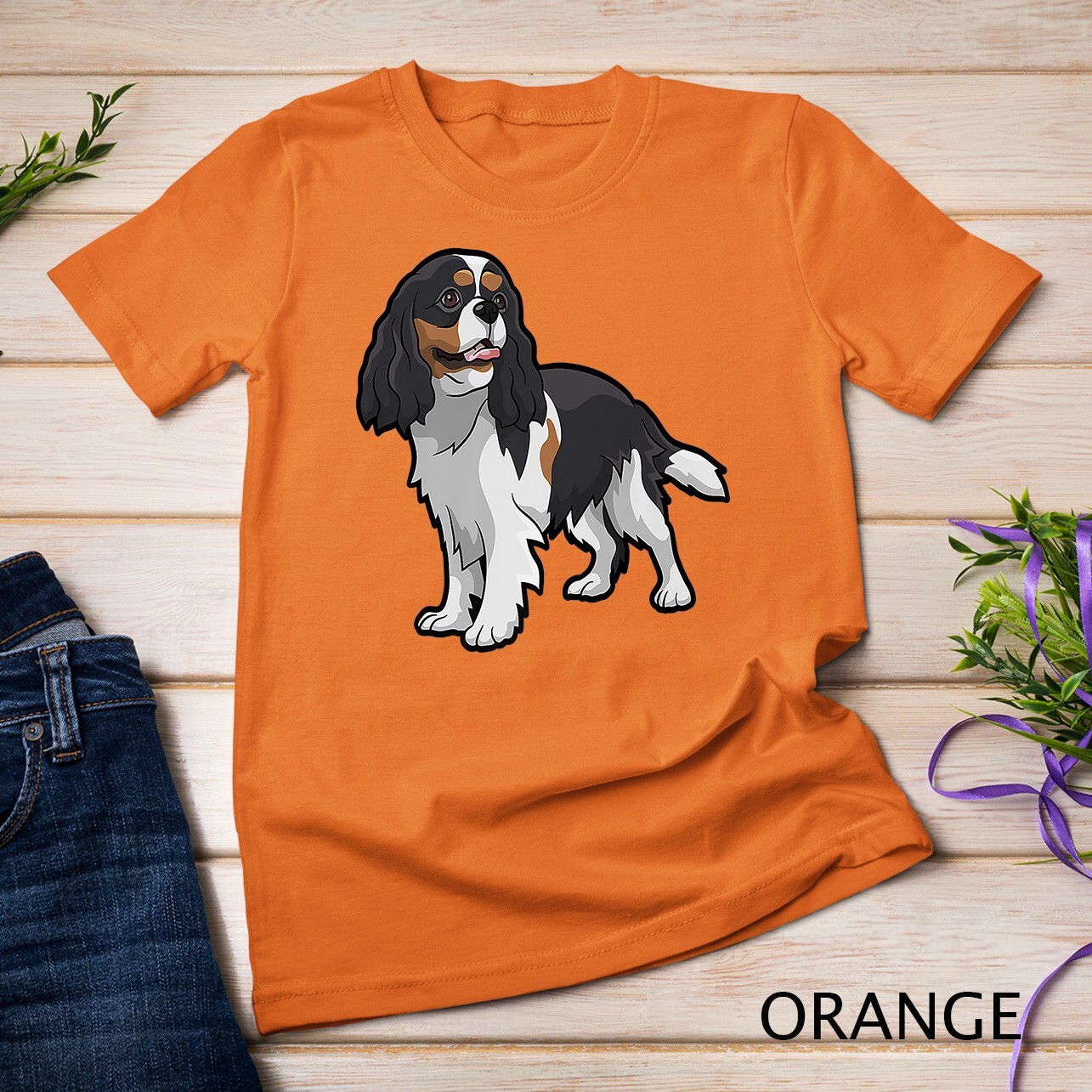 Cute Tri-Color Cavalier King Charles Spaniel Premium Unisex T-shirt