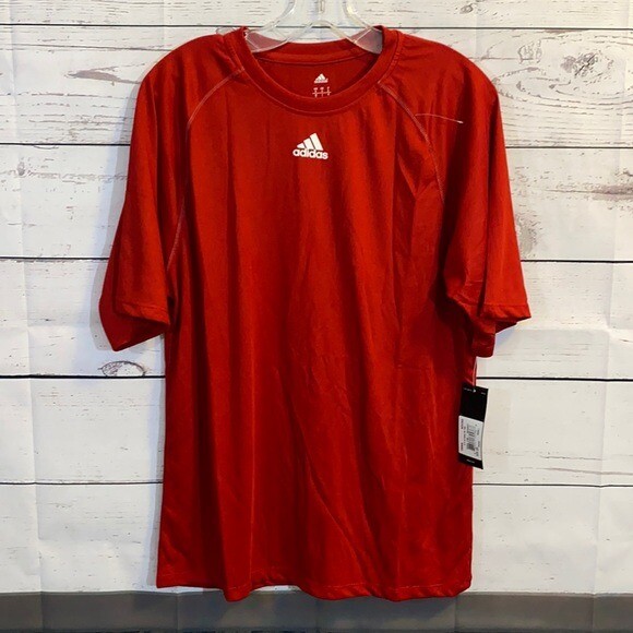 Adidas Tee Shirt Top Mens Small Red Short Sleeve Climate Crew Logo Basic