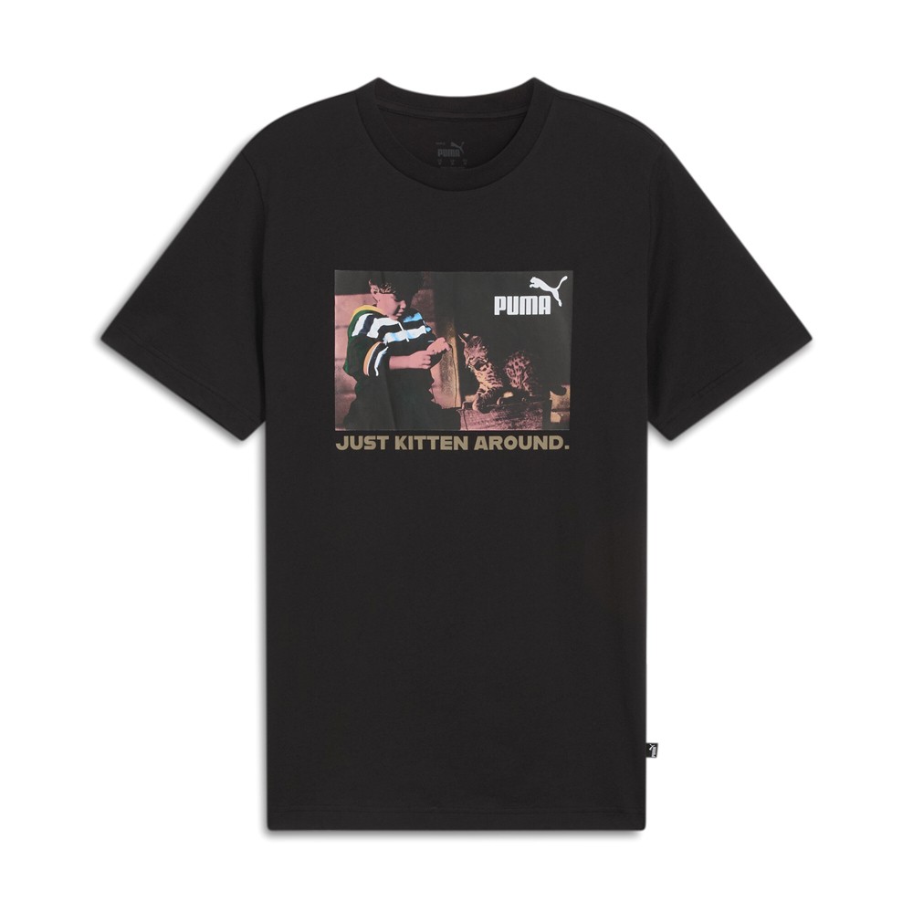 PUMA Kitten Graphic Crew Neck Short Sleeve T-Shirt Mens Black Casual Tops 684441