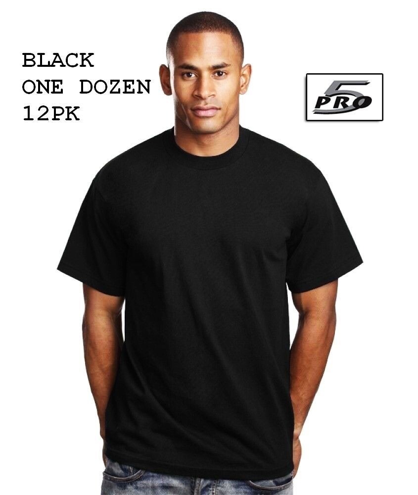PRO 5 HEAVYWEIGHT SHORTSLEEVE BLACK T-SHIRTS ONE DOZEN 12PK SIZE SM-7X