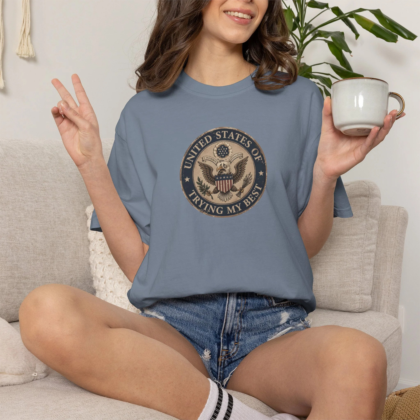 United States of Trying My Best Unisex T-shirt USA Graphic Tee Garment Dyed