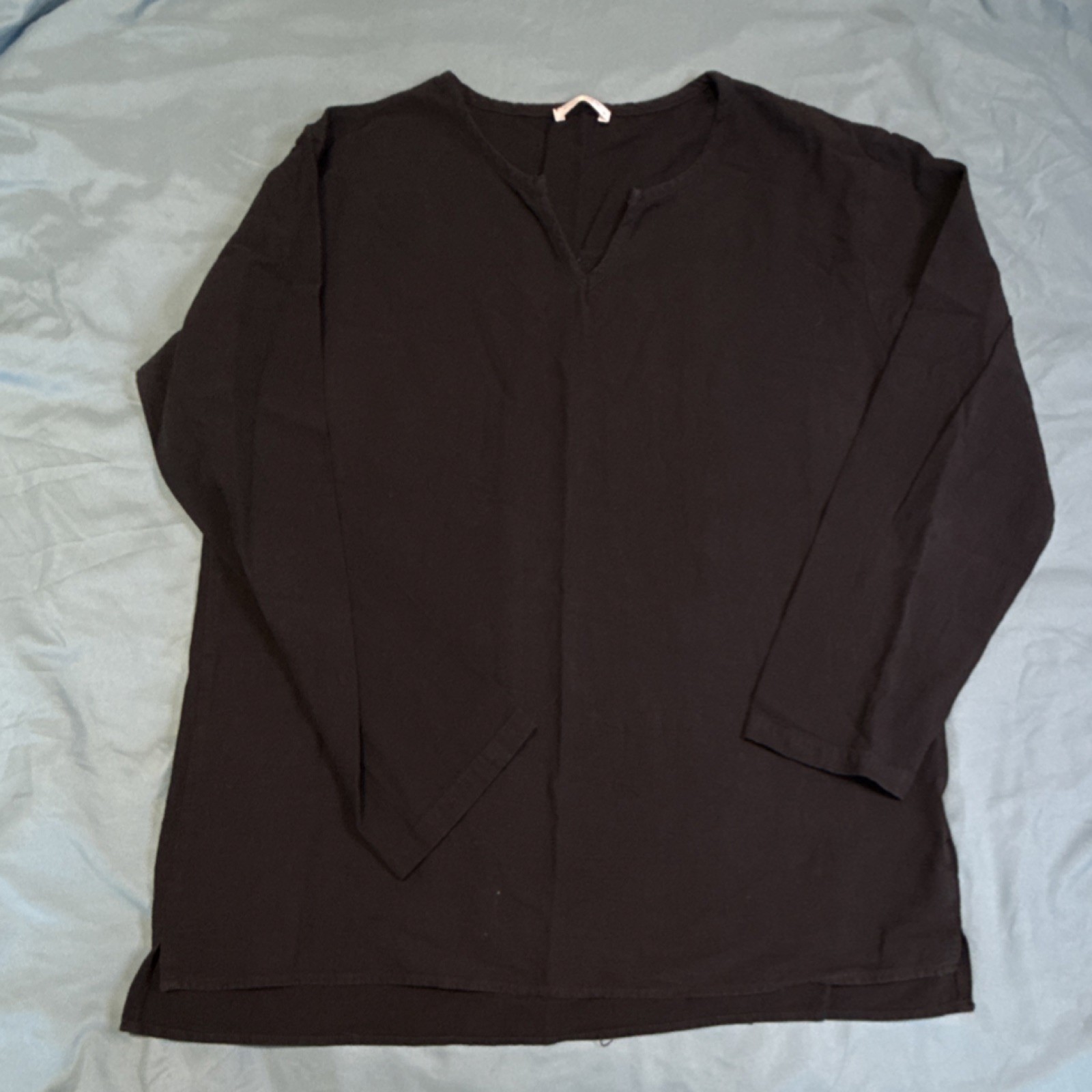 COOFANDY Men’s Black Henley Cotton Jersey T-Shirt Long Sleeve Size M