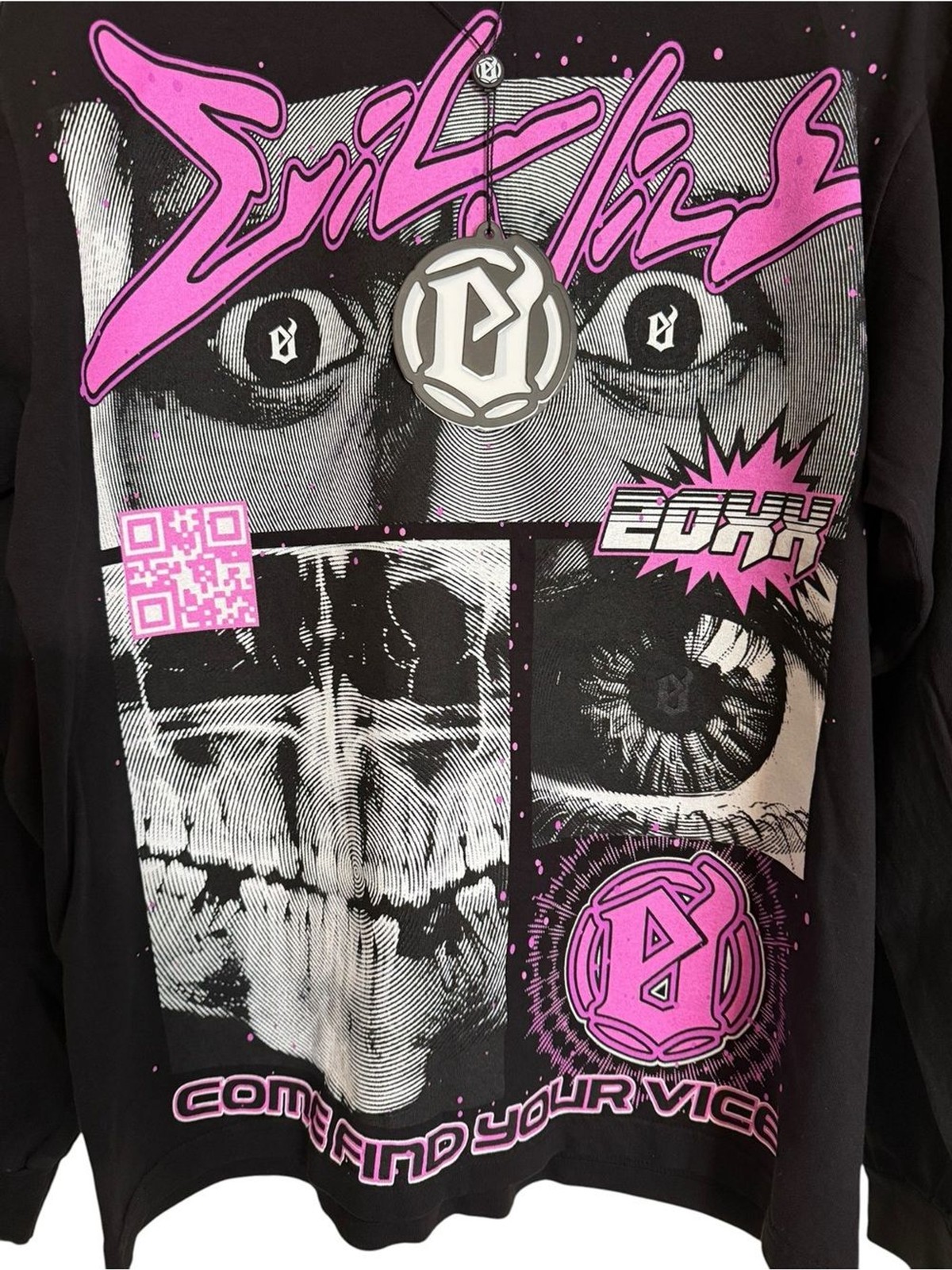 NWT Evil Vice Black & Pink Graphic Long Sleeve Tee Size Small