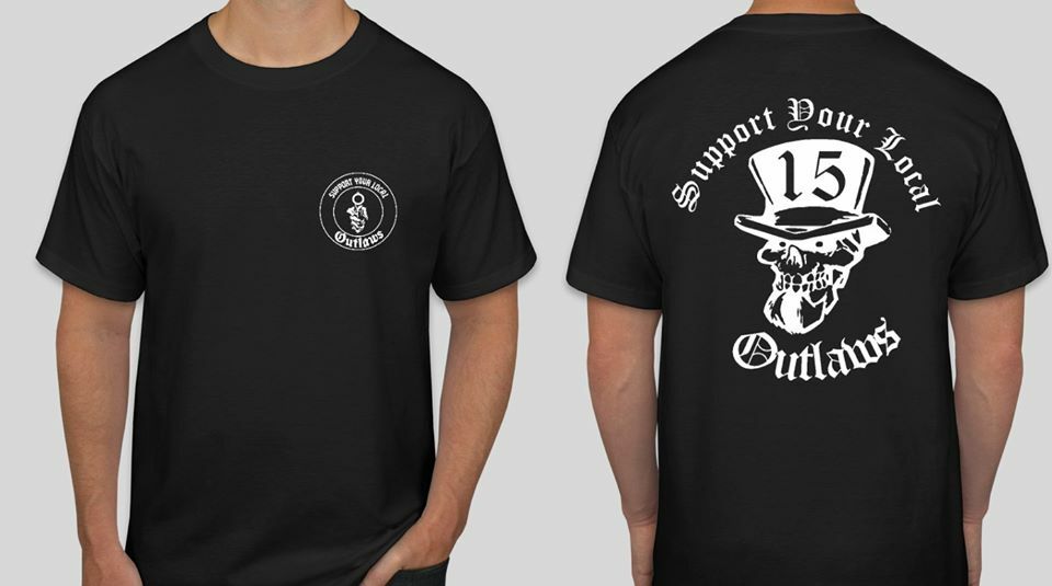 2 sided Support your local Outlaws Biker Motorcycle MC 15 t shirt outlaw Gun