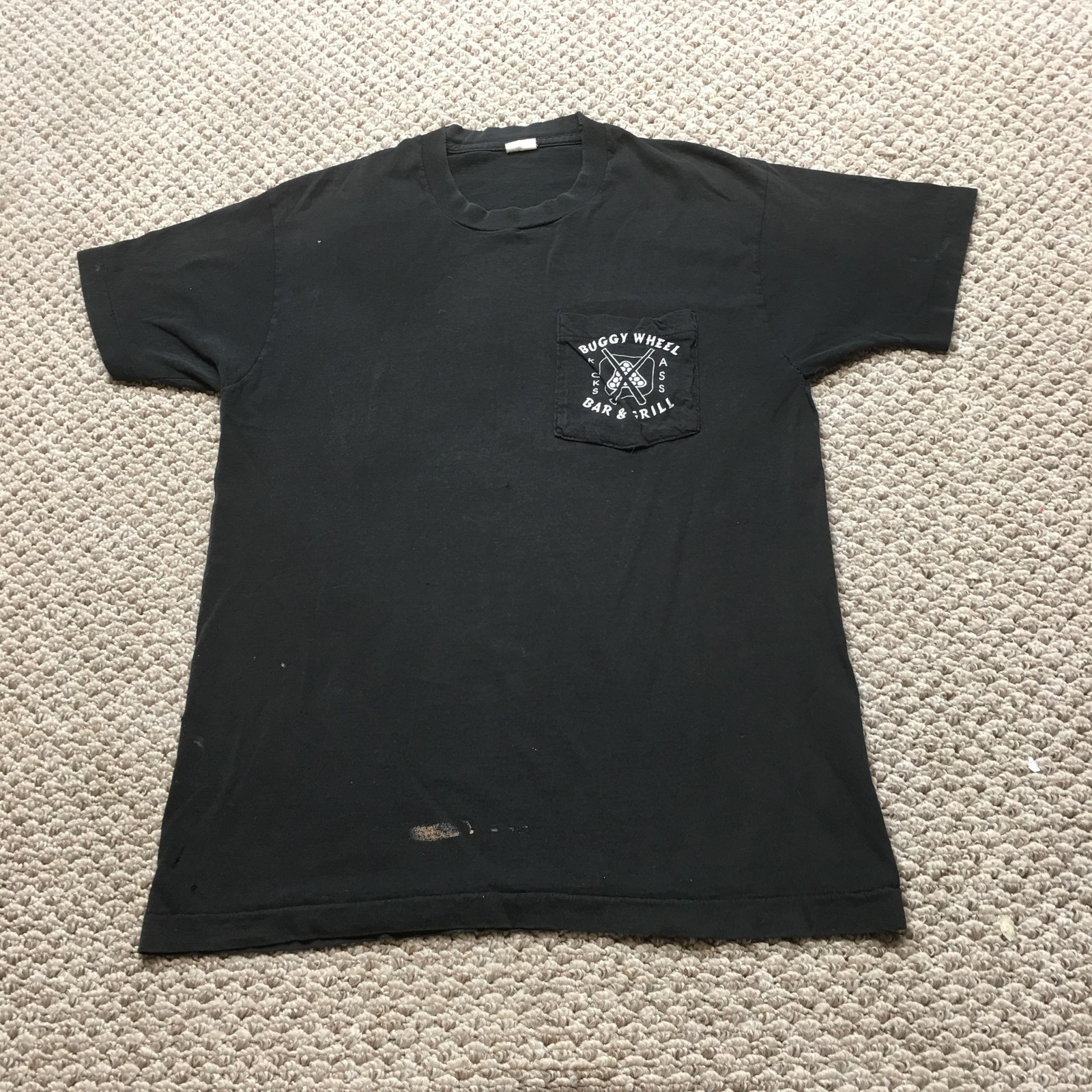 Vintage Single Stitch T-shirt Mens Medim Black Made in USA Pocket Distressed 90s