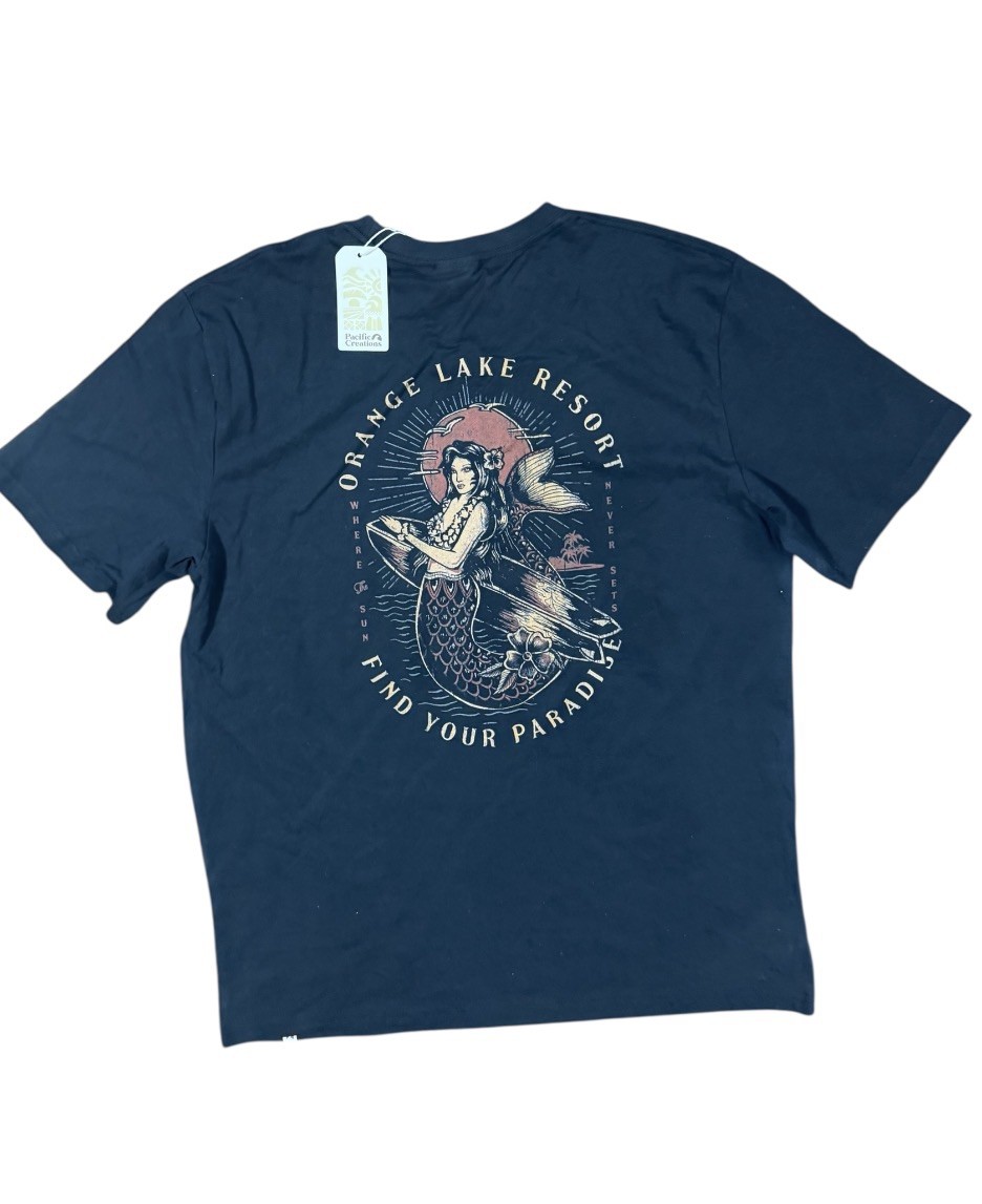 Pacific Creations Free by the Sea Sunset Mermaid Graphic T-Shirt Beige Size XL