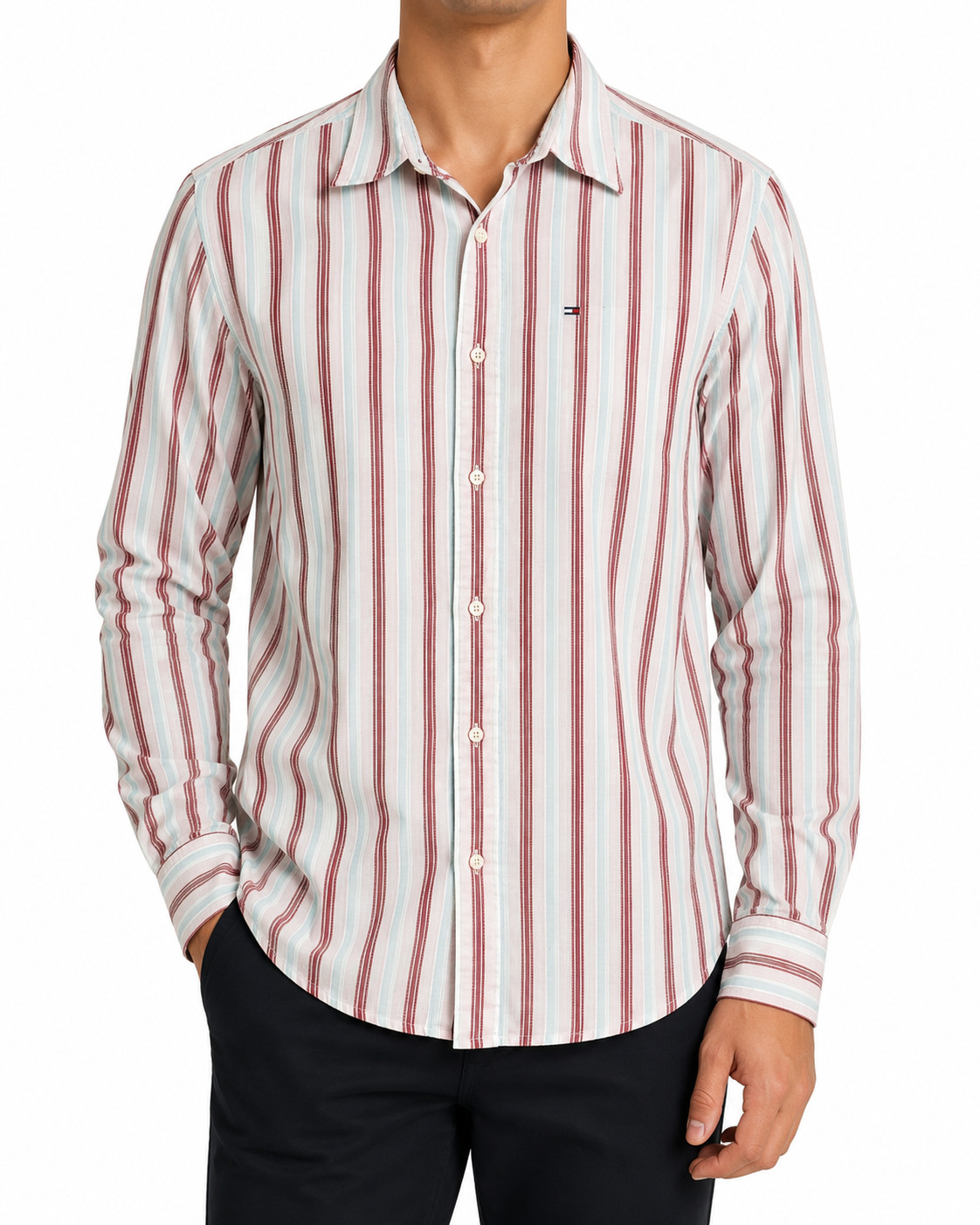 Tommy Hilfiger Denim Boys Shirt Multicolor Striped Button Up Size L New