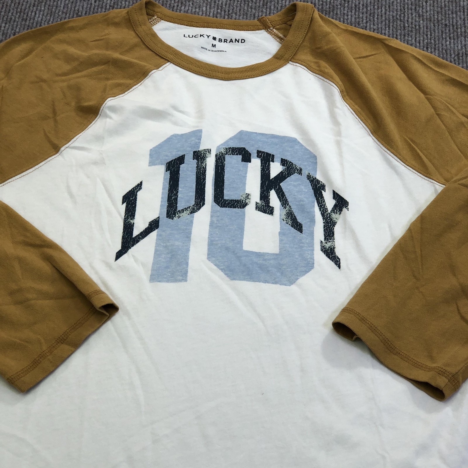 Lucky Brand Shirt Mens Medium White Baseball 3/4 Sleeve Raglan Tee Tagless