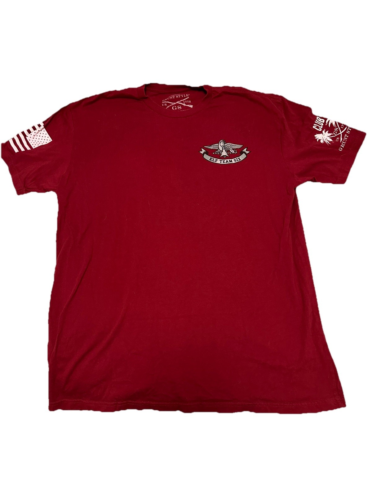 Men’s Grunt Style Elf Team Six Maroon Red Short Sleeve Graphic T Shirt XLarge