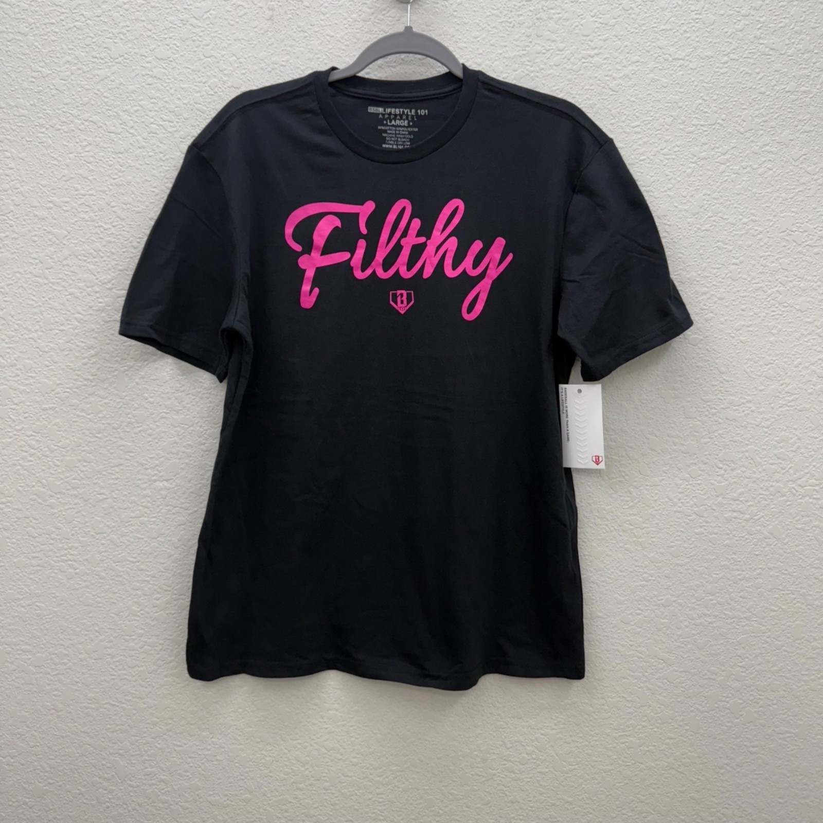 Baseball Lifestyle 101 Filthy Black Short Sleeve Graphic T Shirt Mens Large NEW