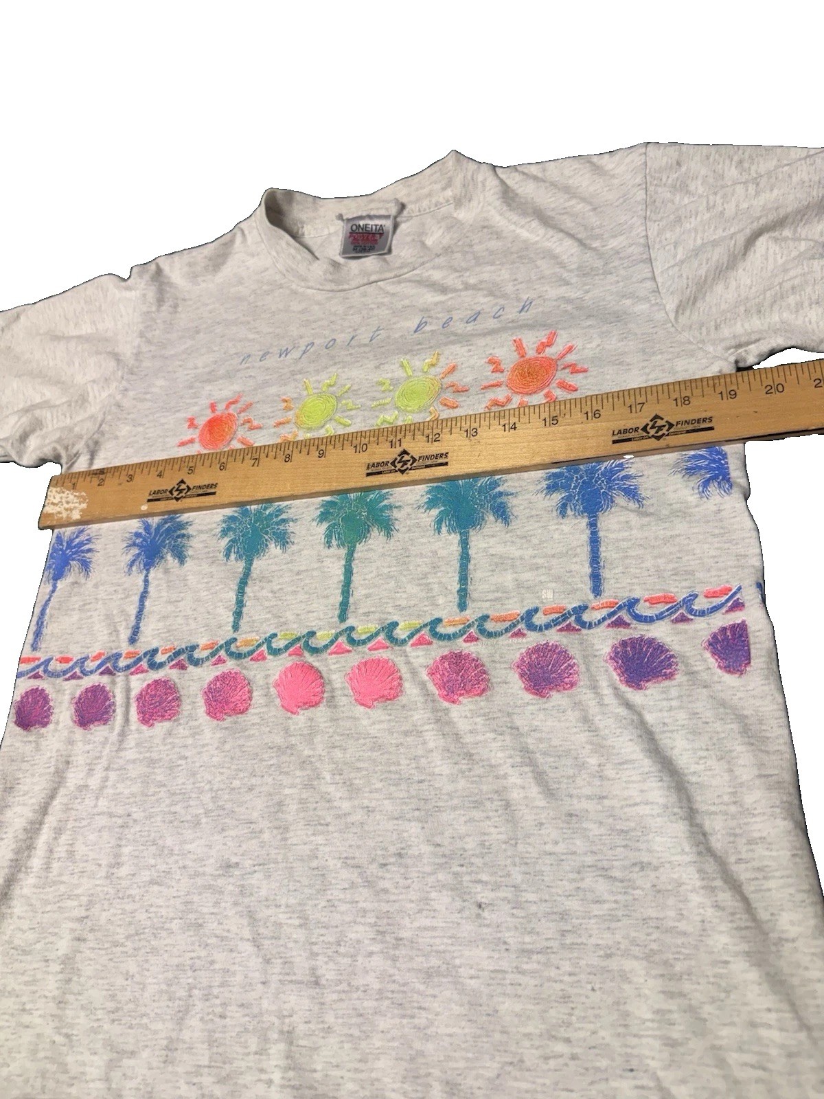 Vintage 80s Neon Palm Tree Double Retro Graphic Newport Beach Ocean Vacation M