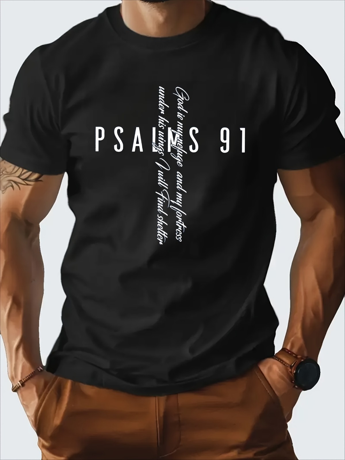 Psalm 91 Faith T Shirt Christian Bible Verse Graphic Casual Crew Neck Tee