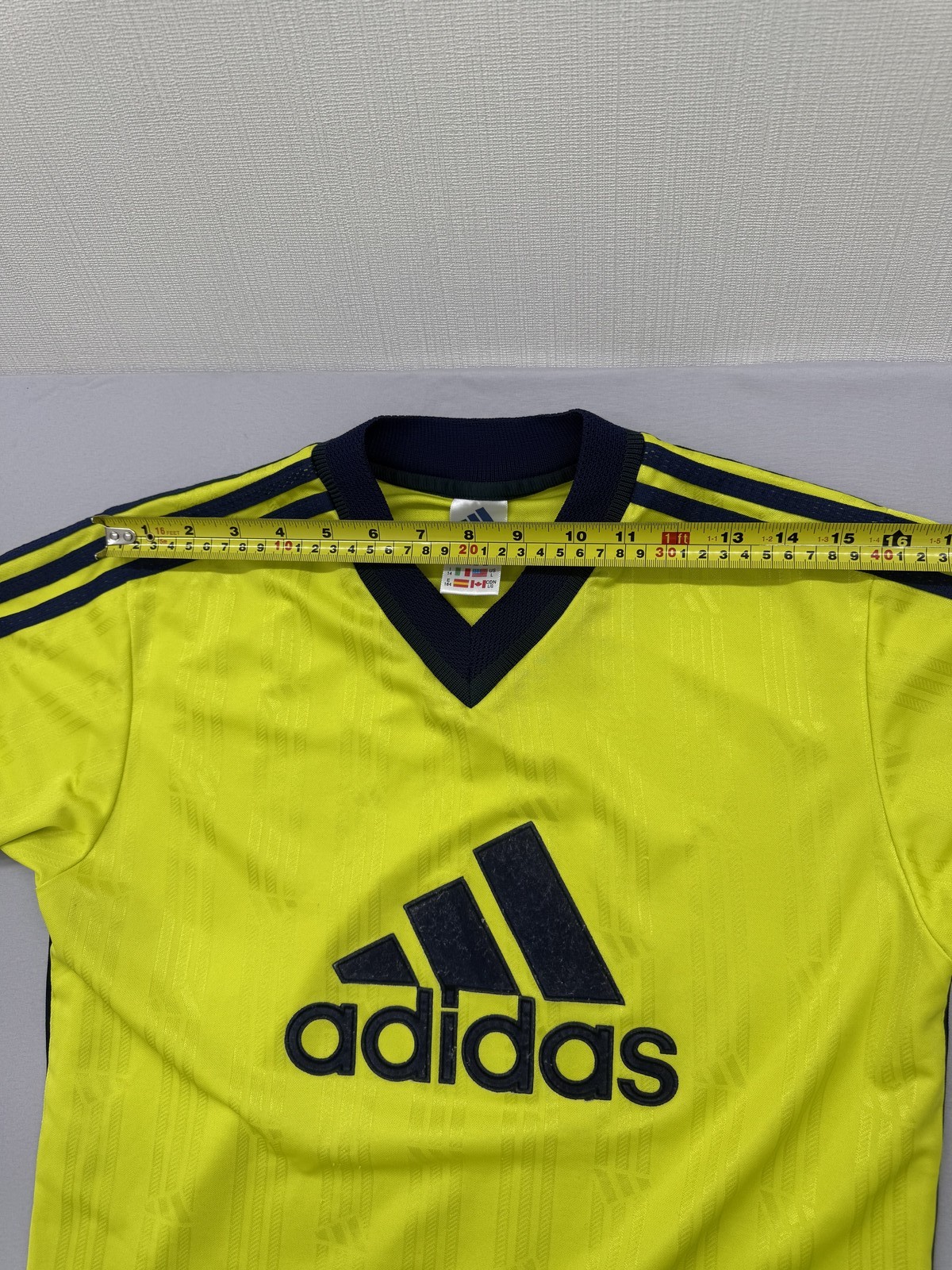 Adidas Yellow Stripe Soccer Jersey L Short Sleeve V Neck 3-Stripes Unisex