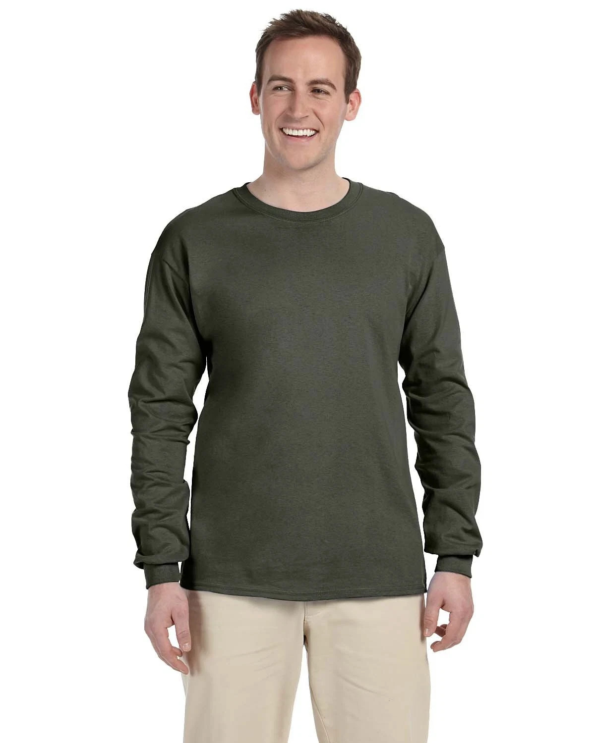 Gildan G240 Men’s Ultra Preshrunk Cotton Crew Neck Long Sleeve Tee Top T-Shirt