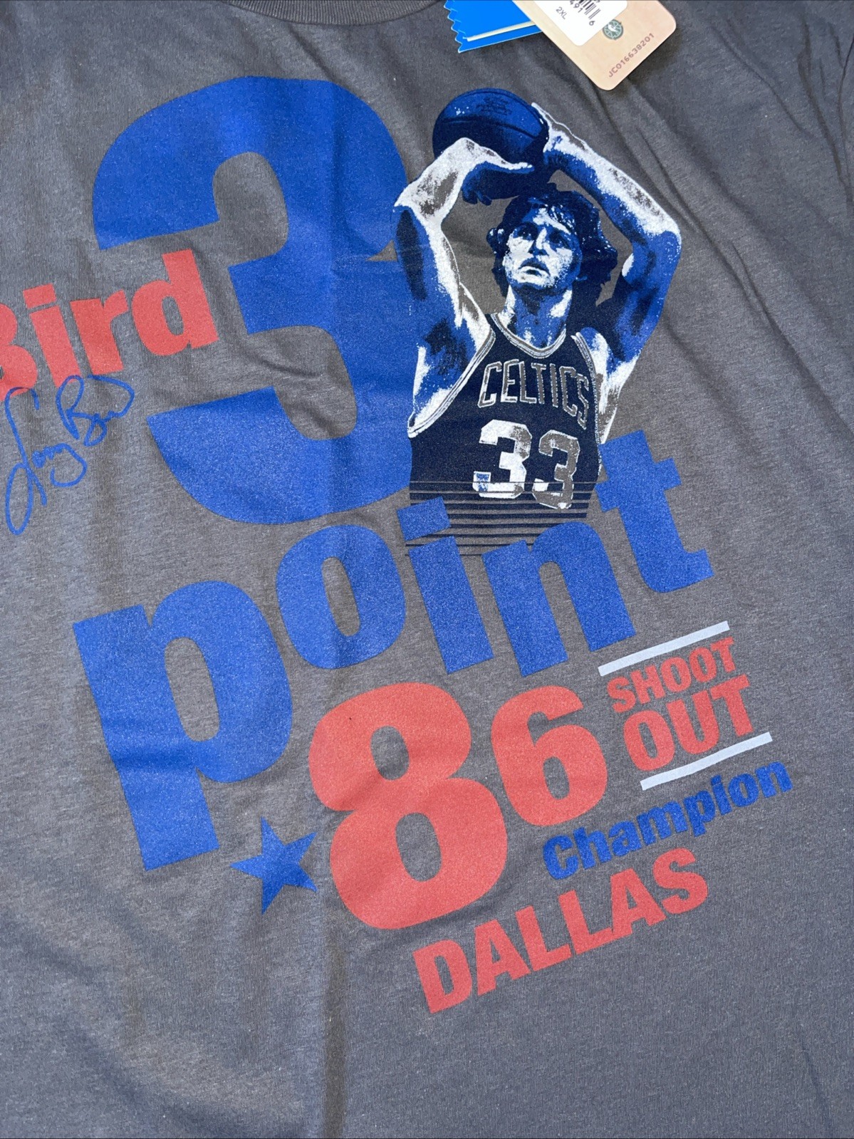 Larry Bird Adidas 3 point 1986 Shoot Out Champion Dallas T Shirt -Vintage Look2X