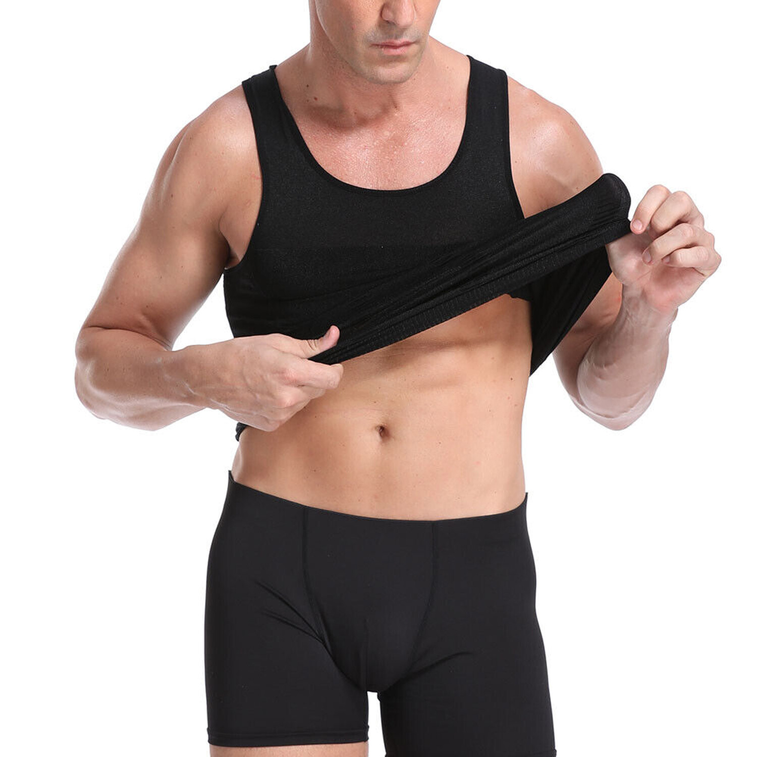Men’s 3 Pack Compression Shirt Slimming Body Shaper Vest Gym Workout Tank Top