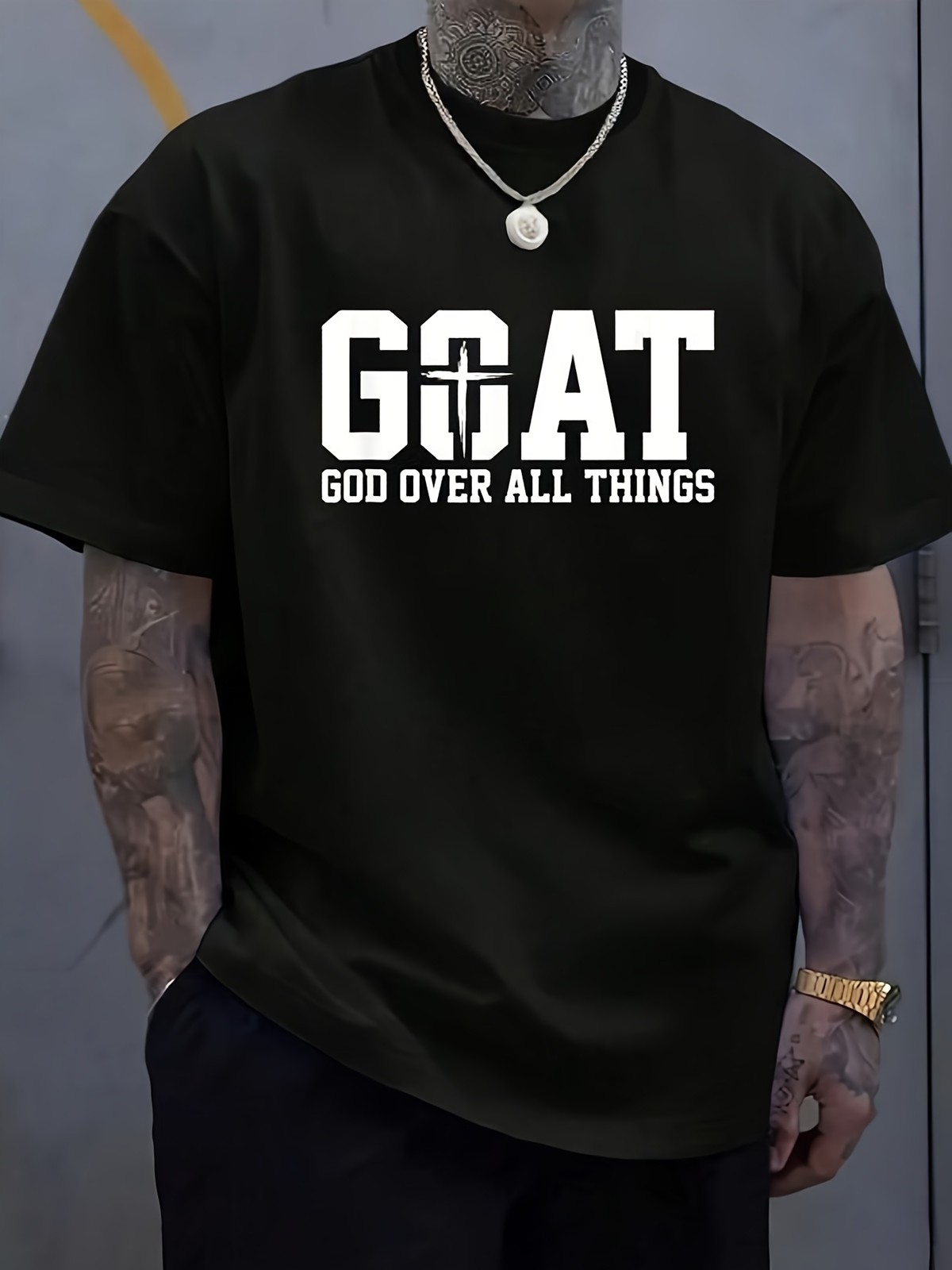 GOAT God Over All Things T Shirt Christian Faith Jesus Graphic Casual Tee