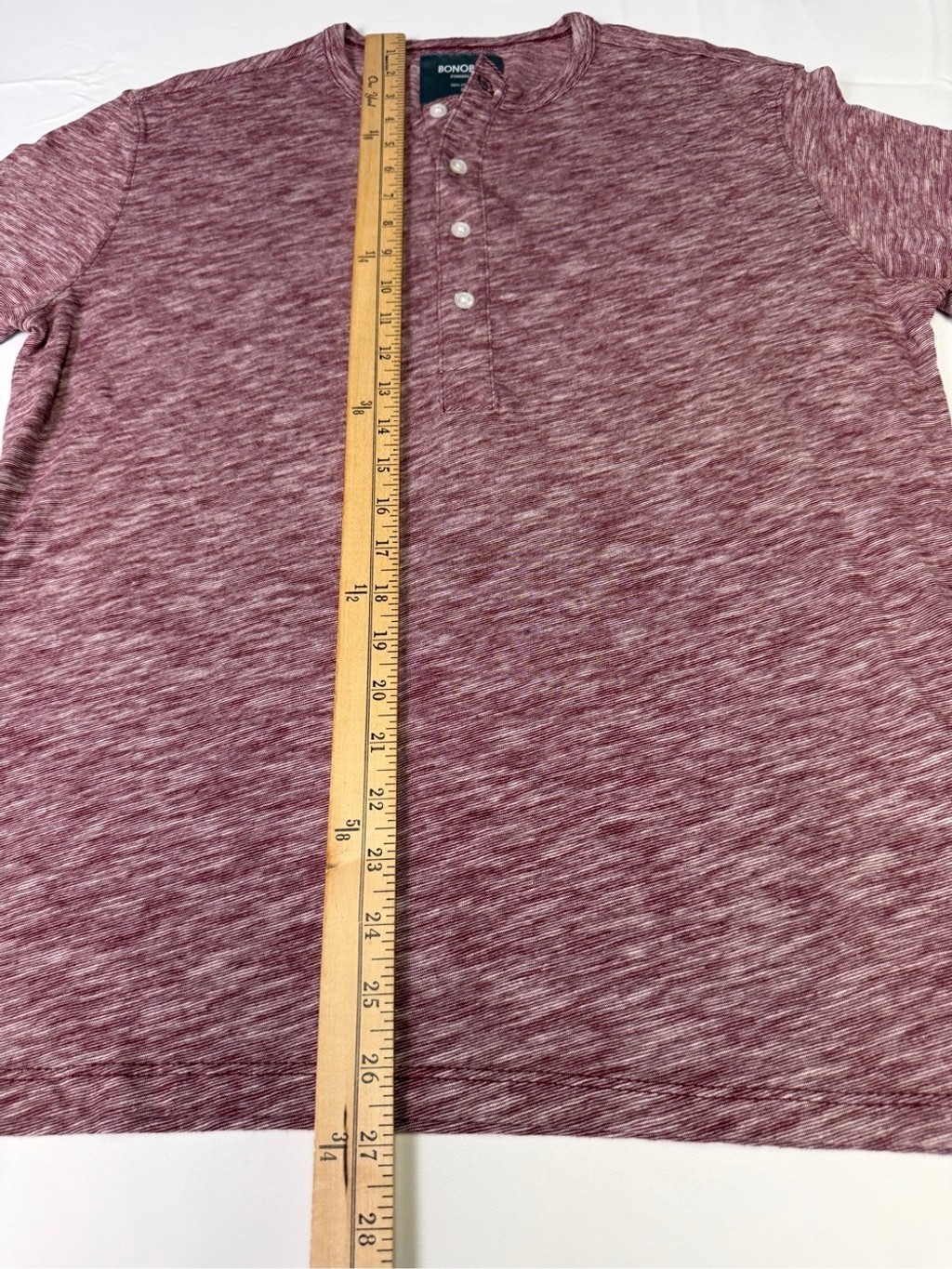 Bonobos Maroon Heathered Henley Long-Sleeve Shirt – natural fibers / Small
