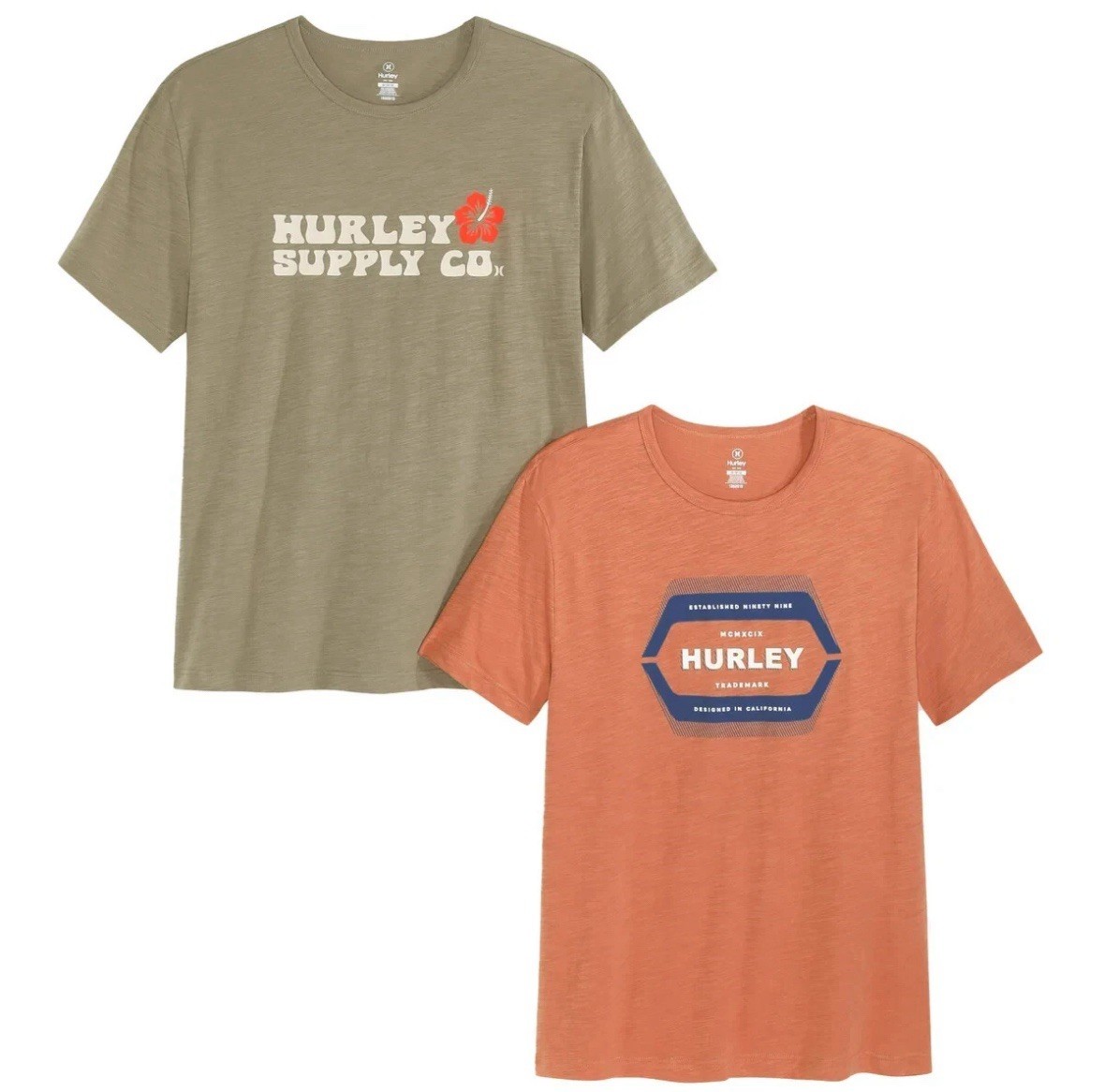 Hurley Men’s Graphic Tee, 2-pack – GREEN/ORANGE Or Blue/ Dark Blue You Pick Size