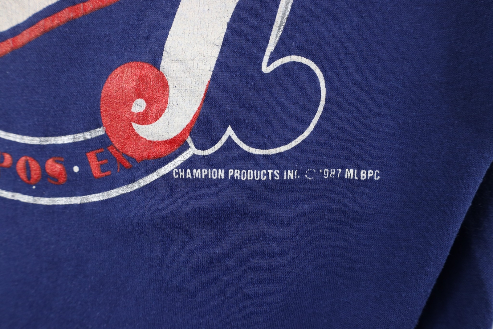 Vtg 80s Champion Mens Large Faded Spell Out Montreal Expos Baseball T-Shirt USA