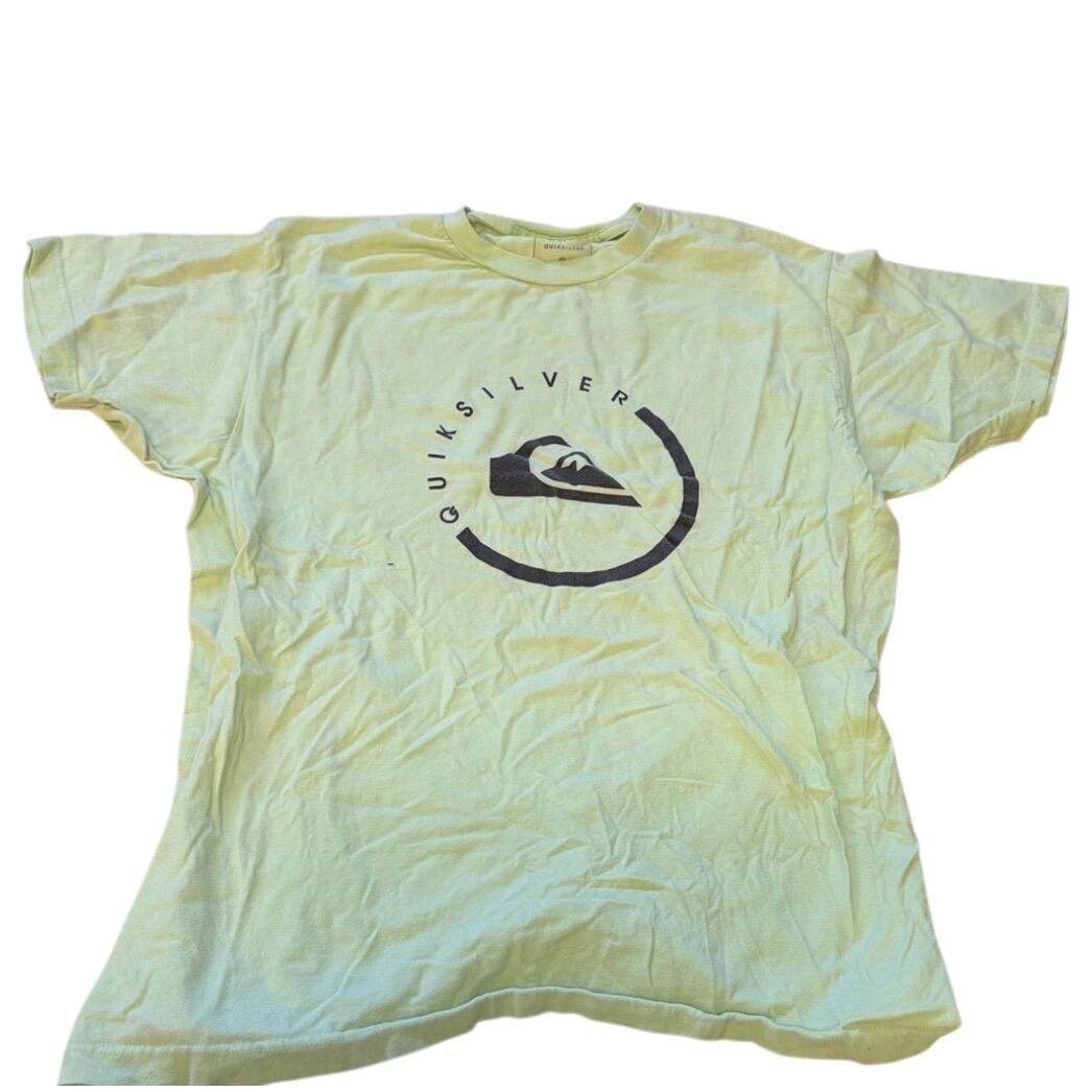 Quiksilver Mens Graphic T-Shirt Lime Green Short Sleeve Logo Tee Size Large