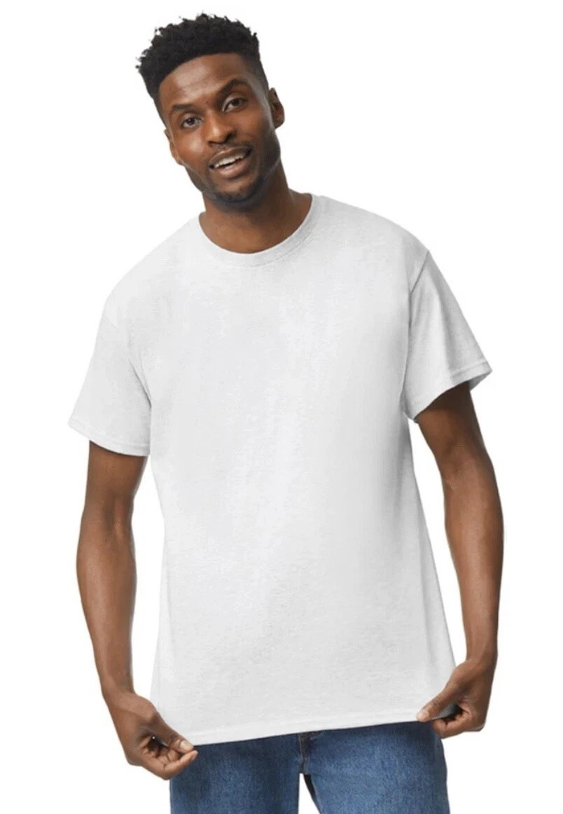 LOT of 12 Gildan Men’s XL Solid Heavy Cotton Plain Short Sleeve White T-Shirt
