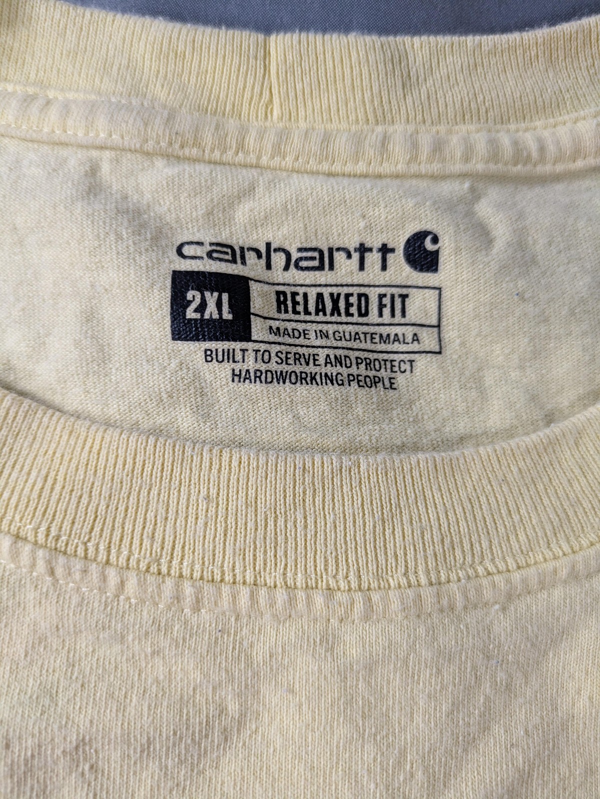 Carhartt Shirt Mens 2XL Yellow Pocket Logo Big Back Graphic Workwear Tee