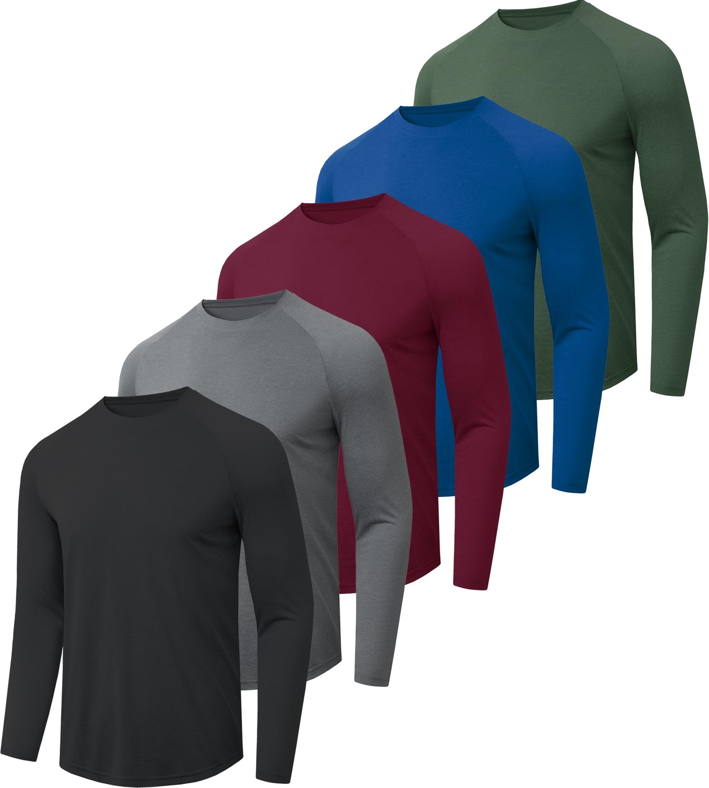 5 Pack Long Sleeve Shirts for Men – Quick Dry Moisture Wicking UPF 50+ Sun Pr…