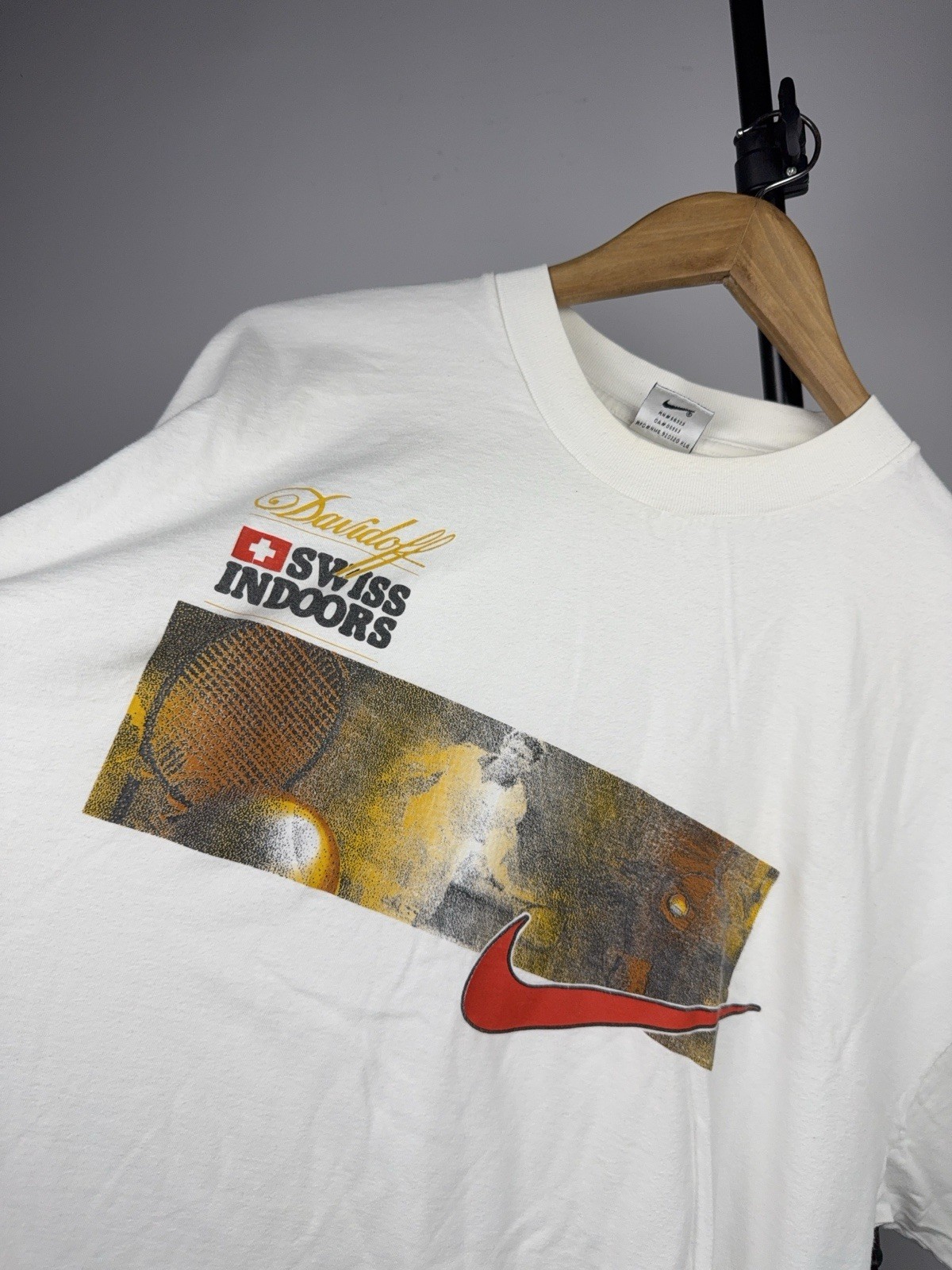 Vintage 90s Nike Swiss Indoors Basel Davidoff Tennis T-Shirt Men’s XXL Size