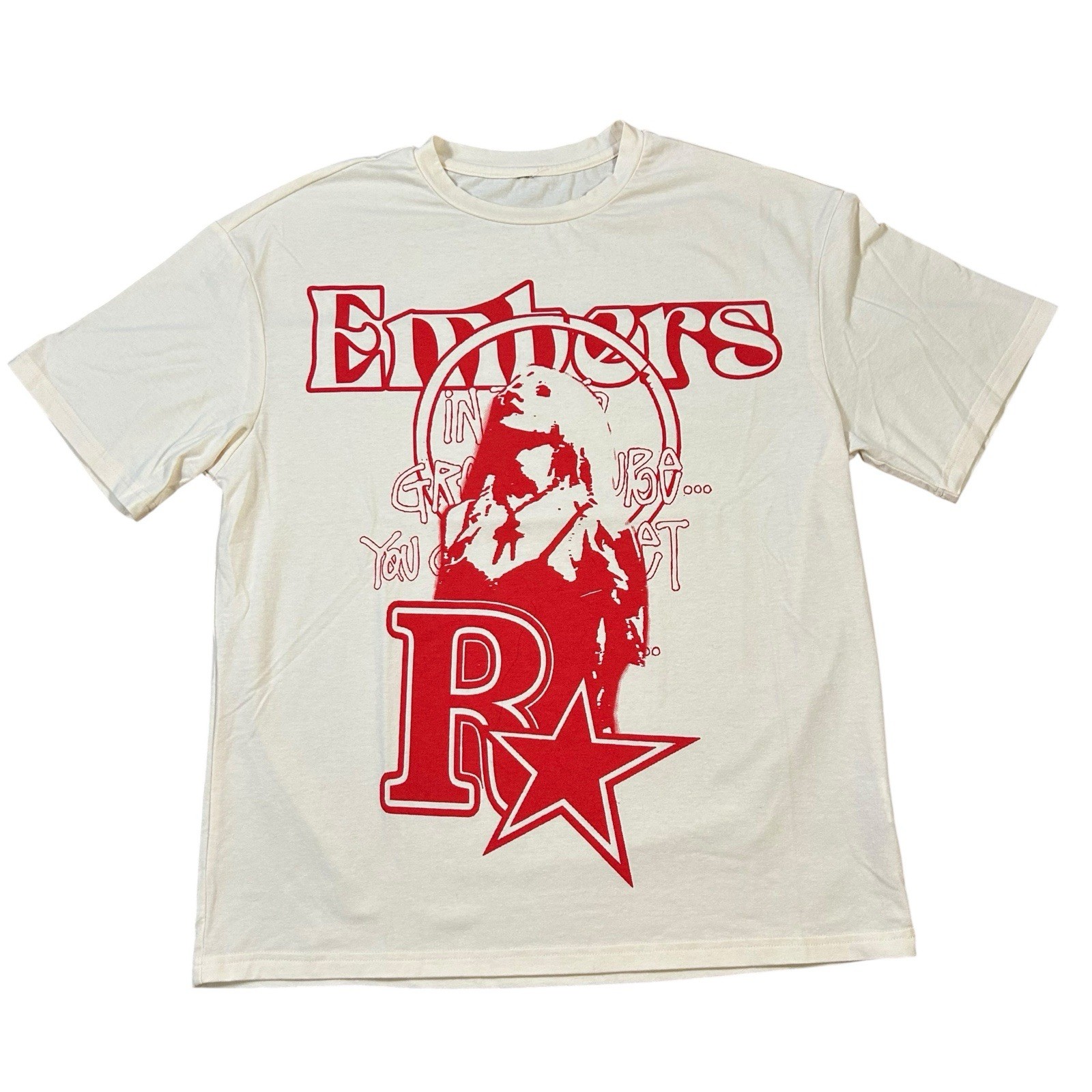 Romwe White Embers Letter Print Crew Neck Tee T-shirt Size Large Emo