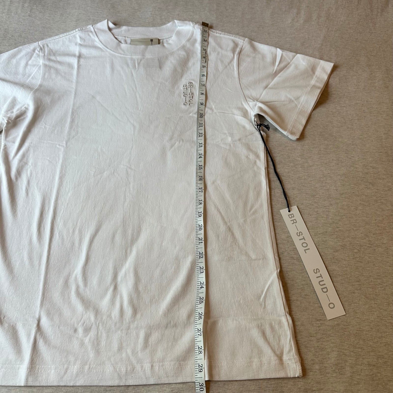 Bristol Studio White Nylon Embroidered Logo T-Shirt Mens Size S Made in USA NEW