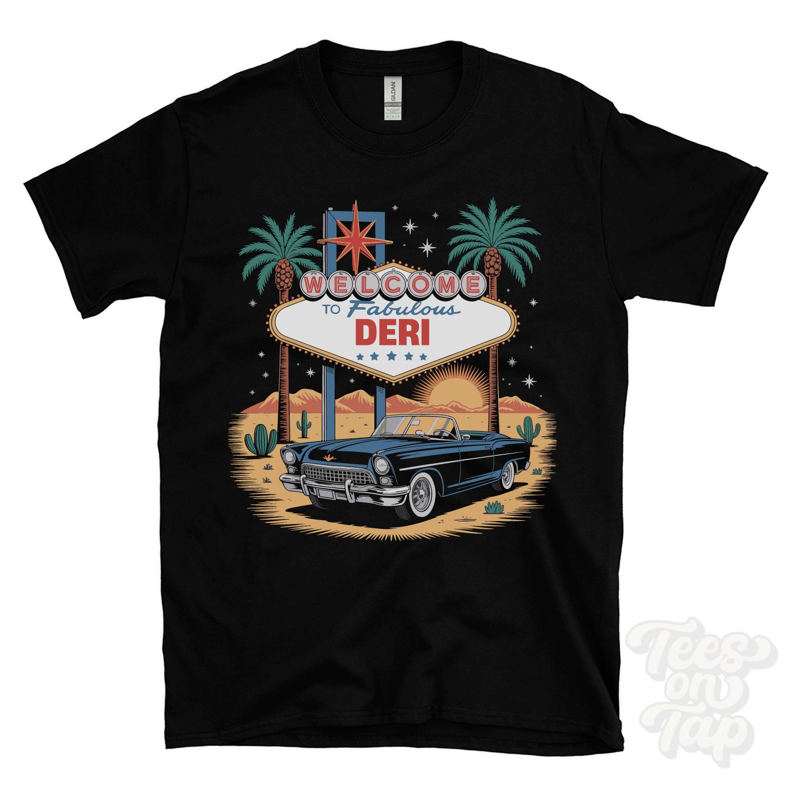 DERI LAS VEGAS SIGN PARODY FUNNY T-SHIRT caerphilly new tredegar wales