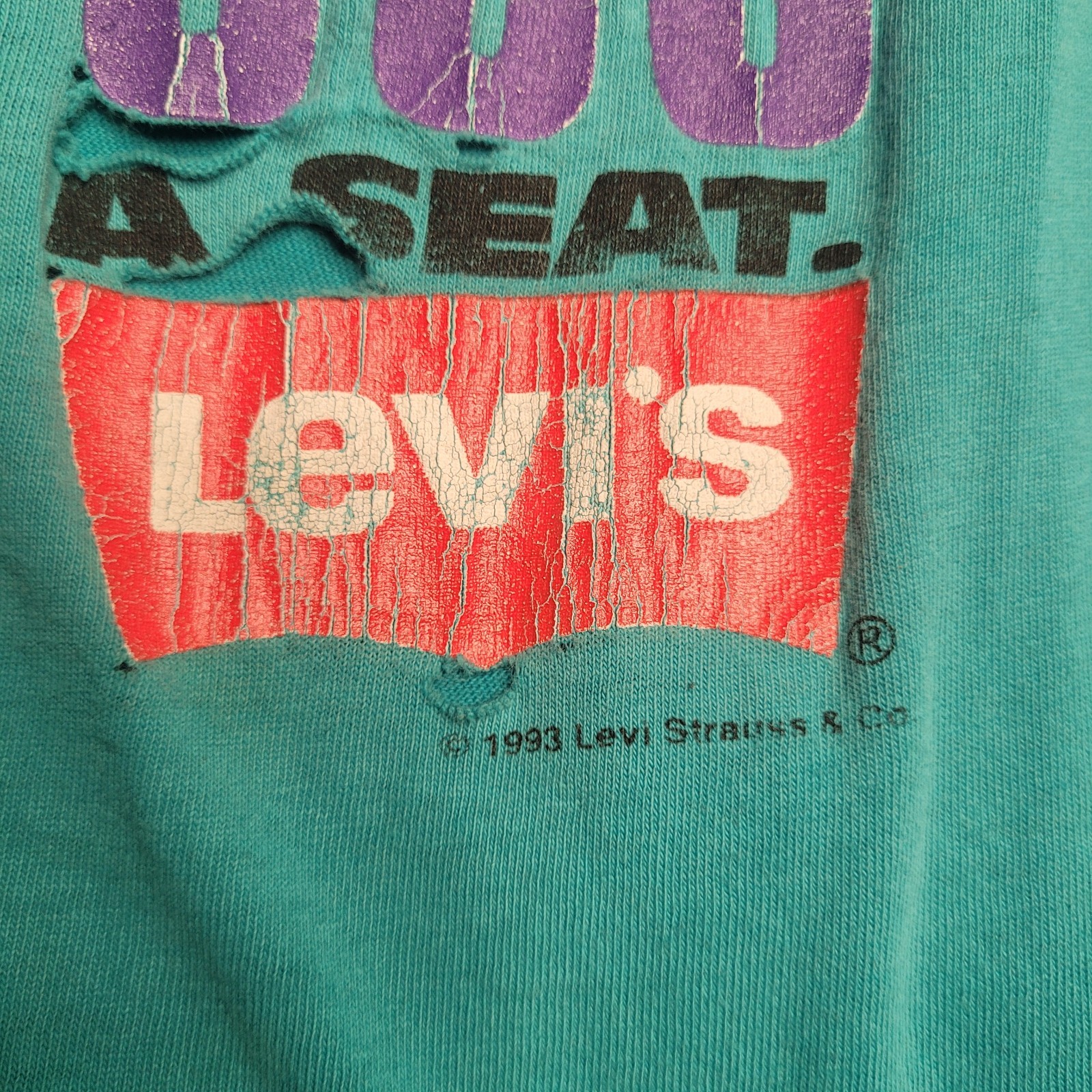 Vintage Levi’s T-Shirt Large Blue Teal Single Stitch Take A Number 501 1993 USA