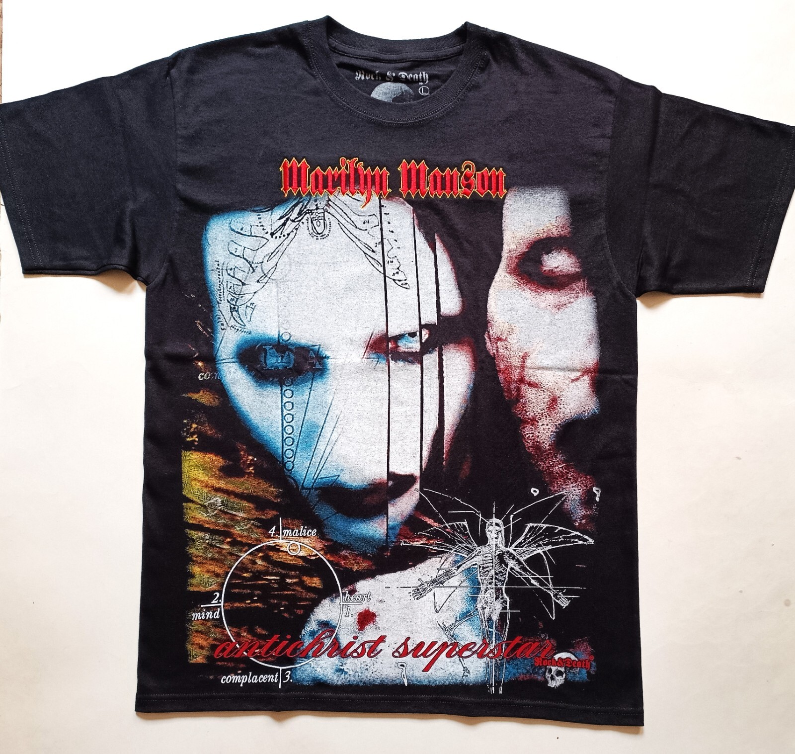 MARILYN MANSON T-Shirt RARE Embroidered Logo Industrial Metal Rock Goth Gothic
