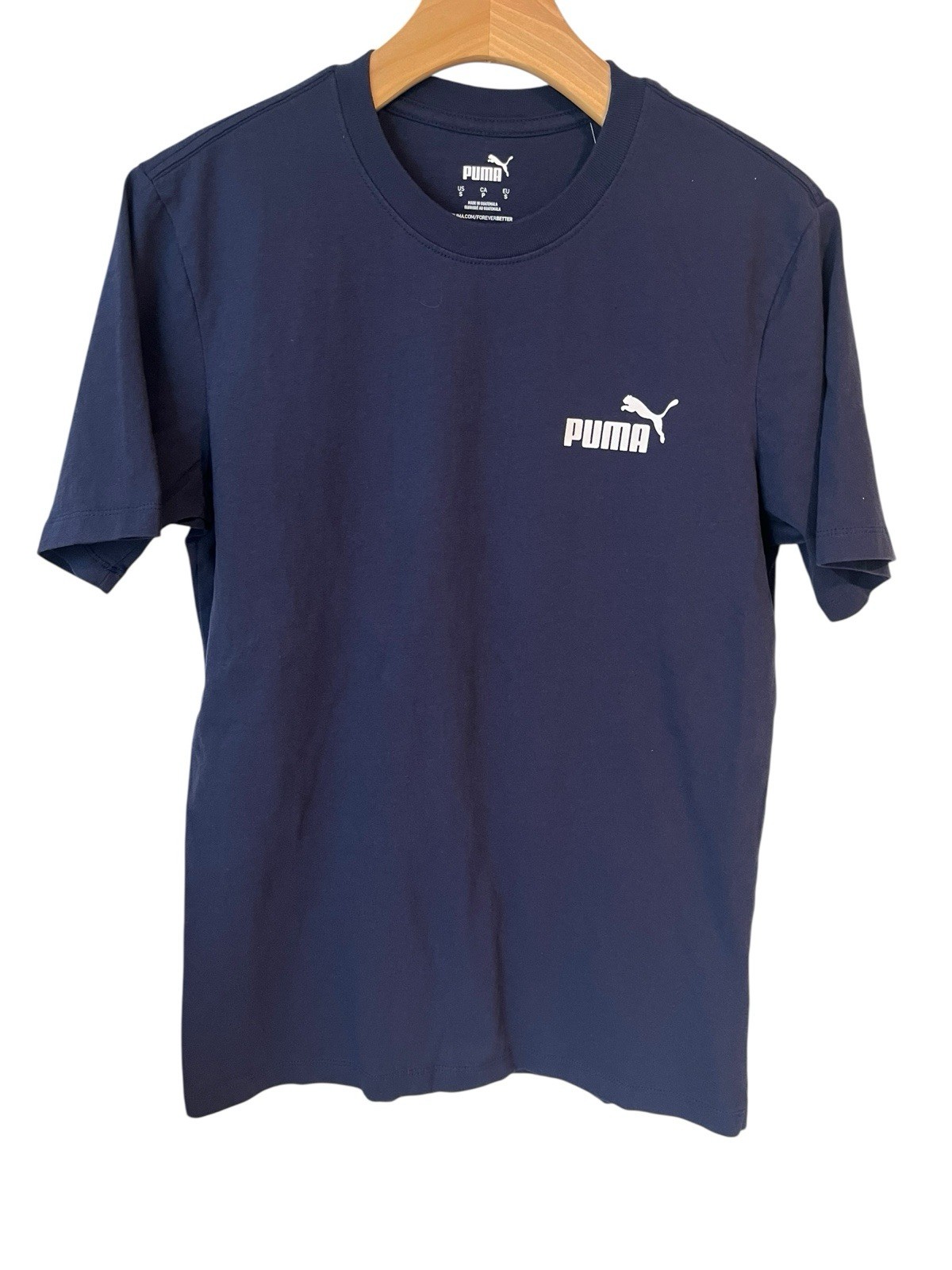 PUMA Essentials T Shirt Mens Size Small Navy Blue White Logo Short Sleeve NWT