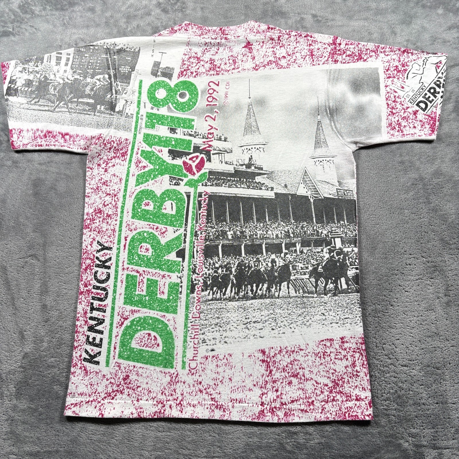 Vintage 1992 Screen Stars T-Shirt Mens Medium Kentucky Derby 118 All Over Print