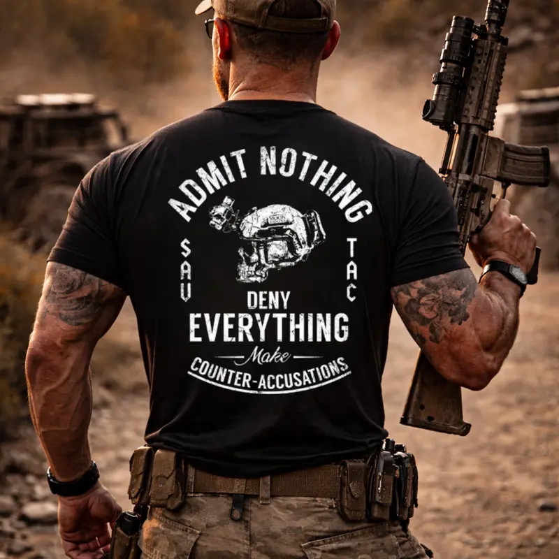 Admit Nothing Deny Everything Graphic, Tactical Skull Military Style Mens, Funny