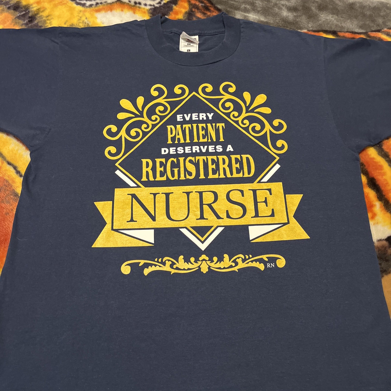 Vintage 90’s Registered Nurse RN Navy Blue Shirt Mens Size L Single Stitch