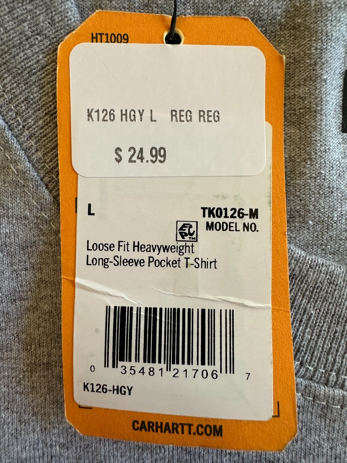 Carhartt Loose Fit Heavyweight Long-Sleeve Pocket T-Shirt Men’s Large Gray NWT