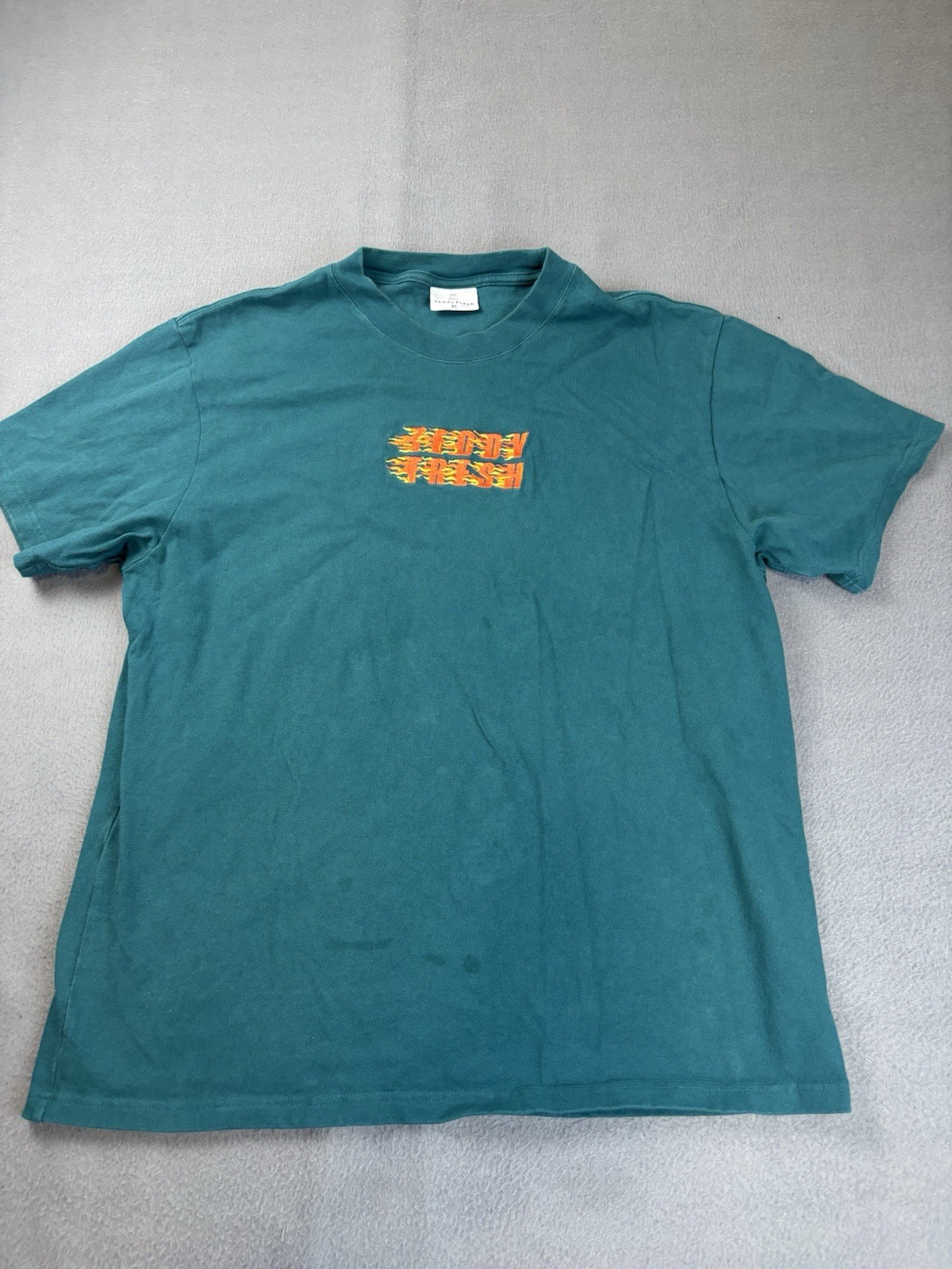 Teddy Fresh Shirt Mens Embroidered Flames Logo Design Size XL