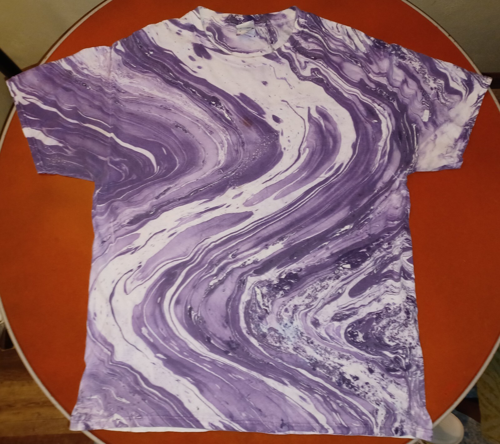 Vintage Marbled AOP T-Shirt Adult Large Abstract Purple Swirl Pattern Top Tee