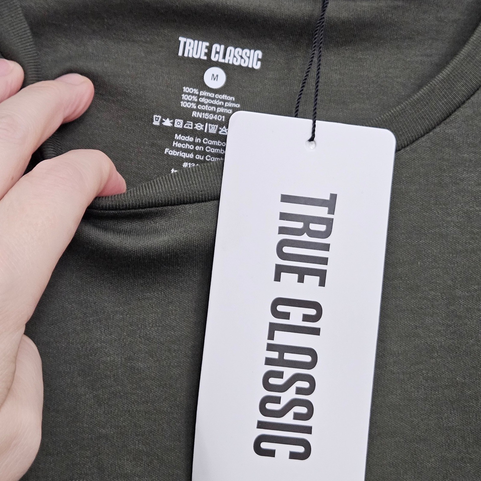 True Classic T-Shirt Mens Medium Olive Green Grove Pima Cotton Crew Neck Tee