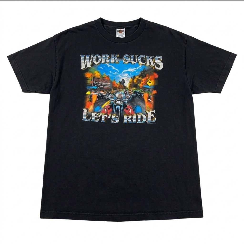 Harley-Davidson Large Vintage T-Shirt 2008 Work Sucks Let’s Ride Biker Single