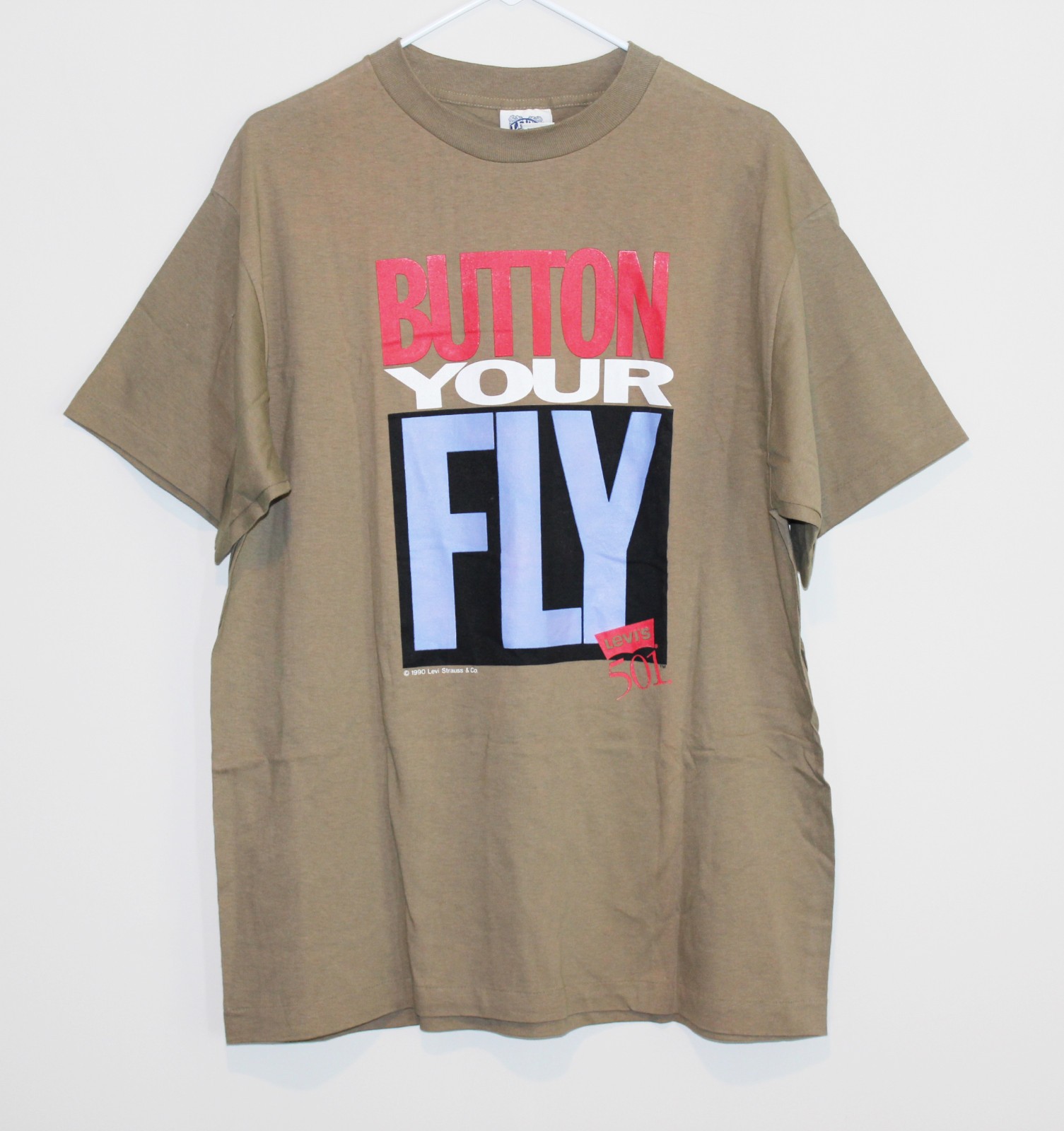 LEVI’S 501 Button Your Fly 1990 Single Stitched T Shirt 80s 90s Brown Men Large