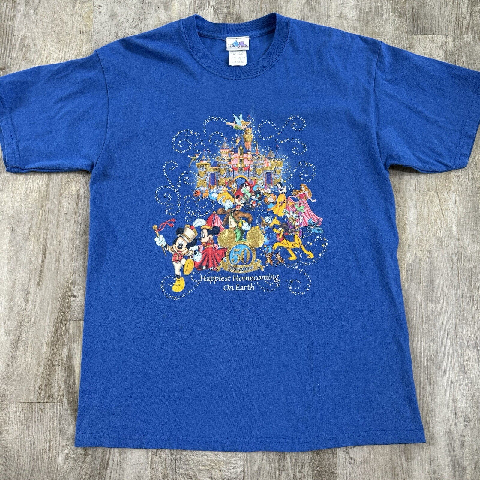 Disneyland 50th T-Shirt Large 2005 Happiest Homecoming Blue *Read