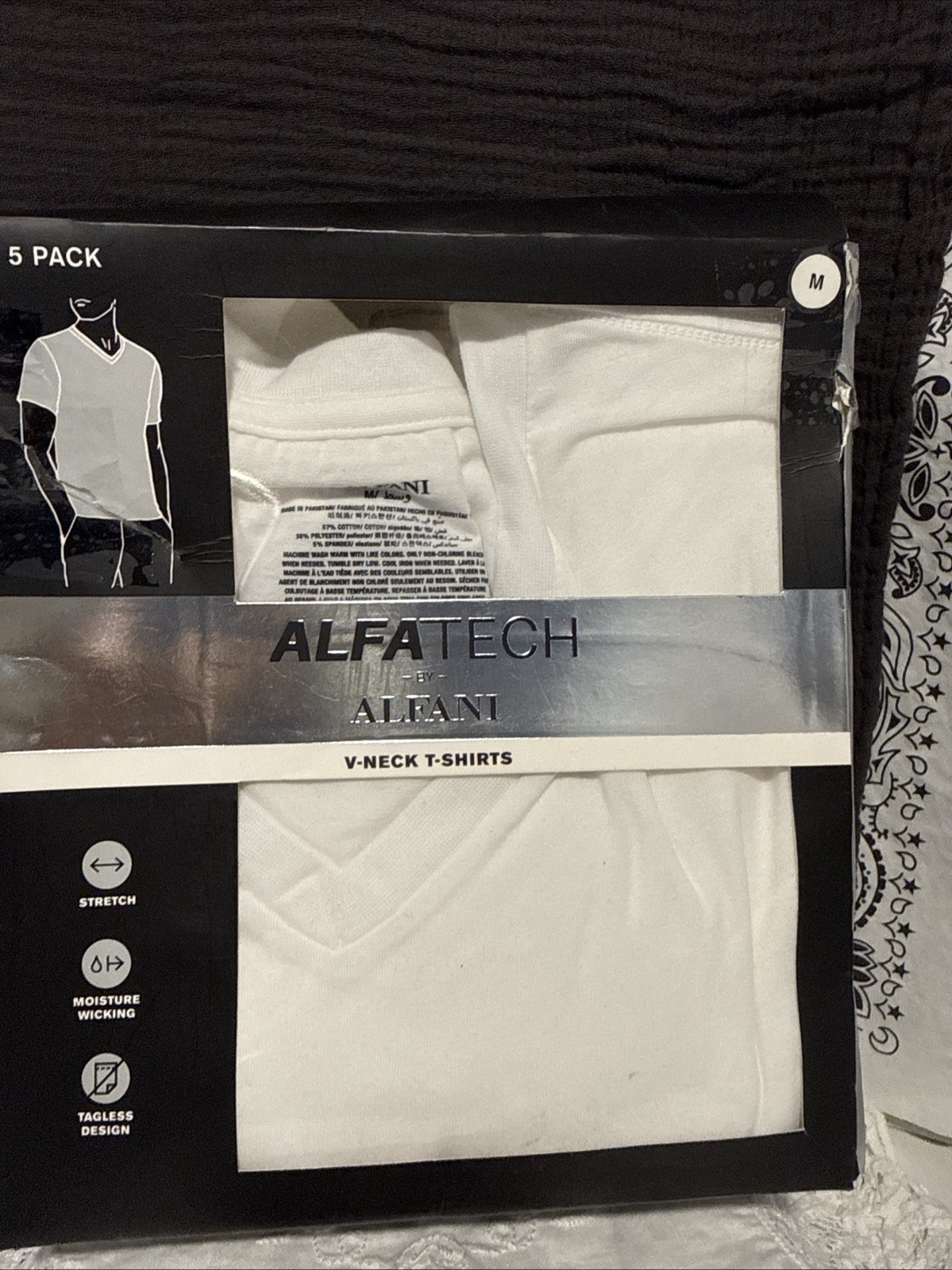 AlfaTech by Alfani Men White -V-Neck Undershirt Tee Short Sleeve Size M-5pack
