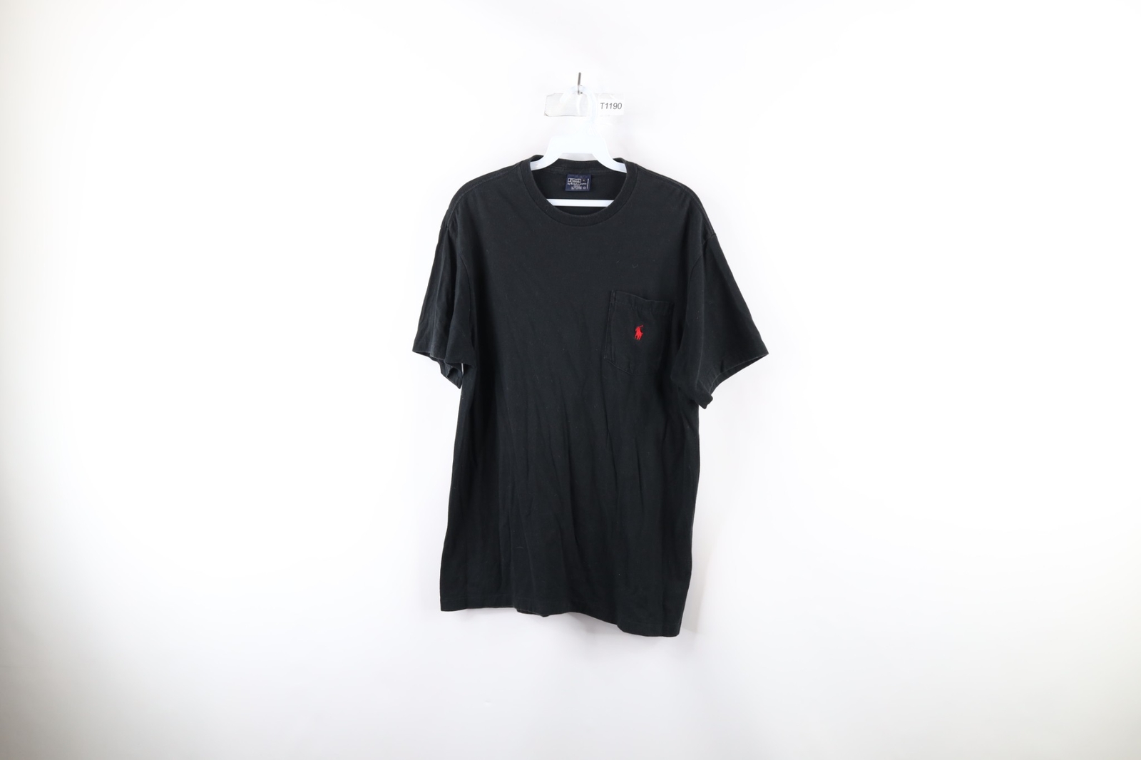 Vtg 90s Ralph Lauren Mens Small Faded Short Sleeve Pocket T-Shirt Black Cotton