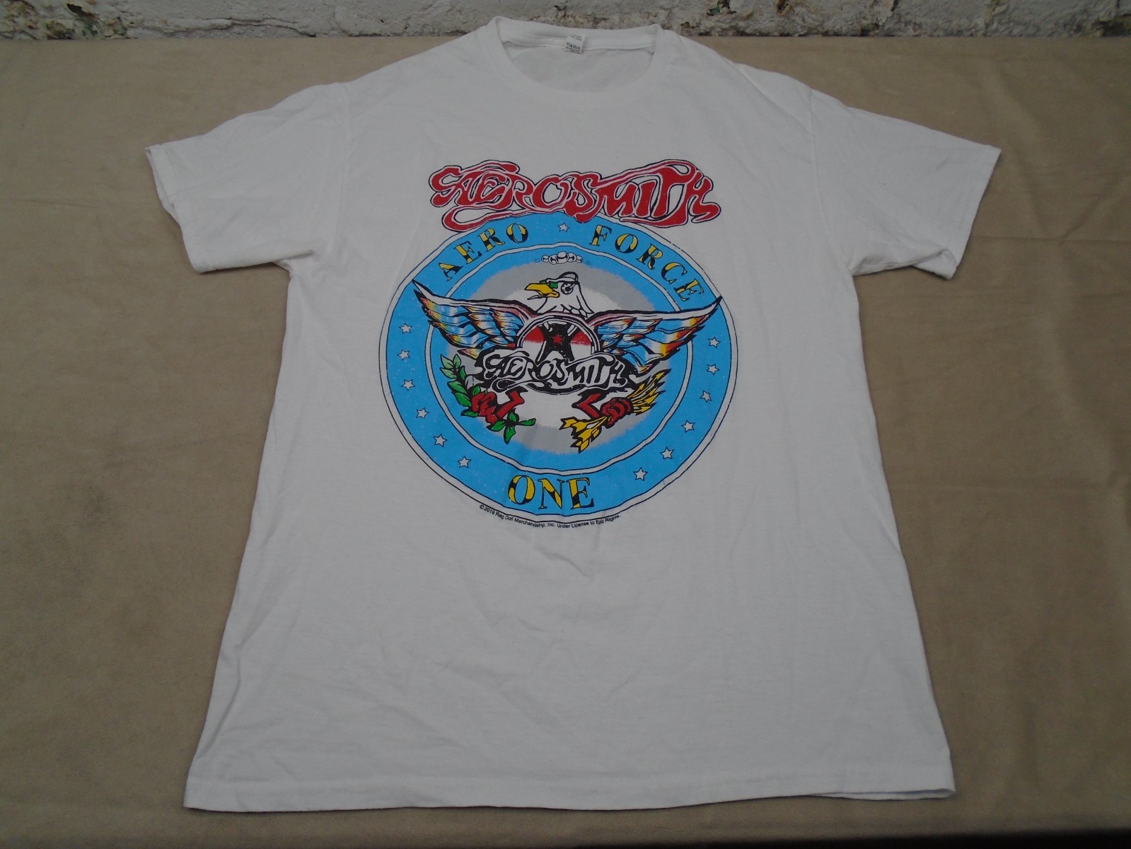 Aerosmith – “Aero Force One” – 2019 White Shirt – Sz Medium – Fruit Of The Loom