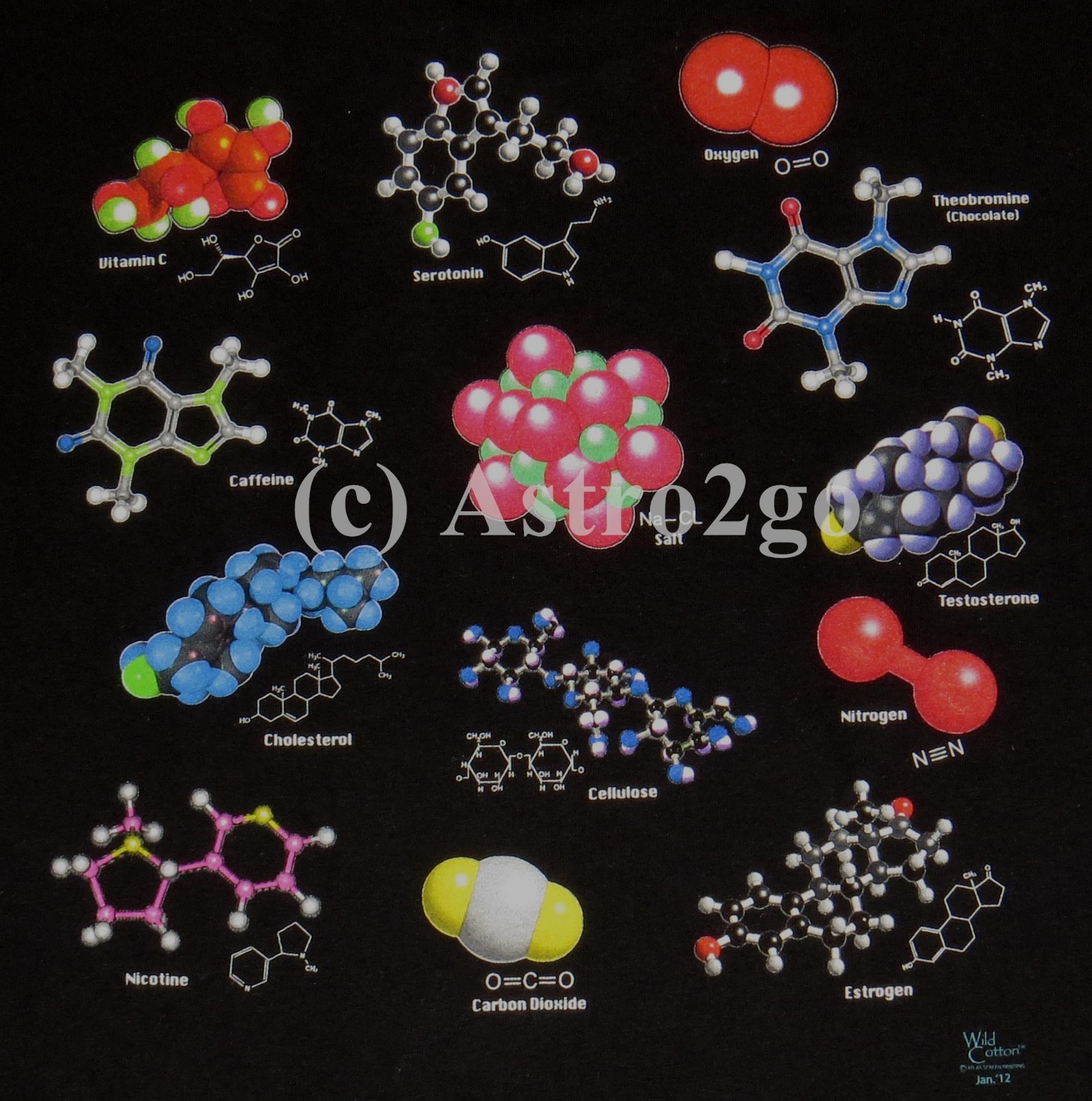 MOLECULES-Chemistry Biology Life Science DNA H2O CO2 Caffeine 2sided Tshirt S,3X