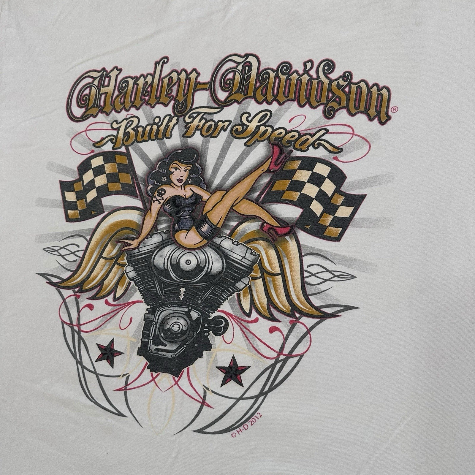 Harley Davidsons Mens L Short Sleeve T Shirt Chopper Pinup Girl Oklahoma City